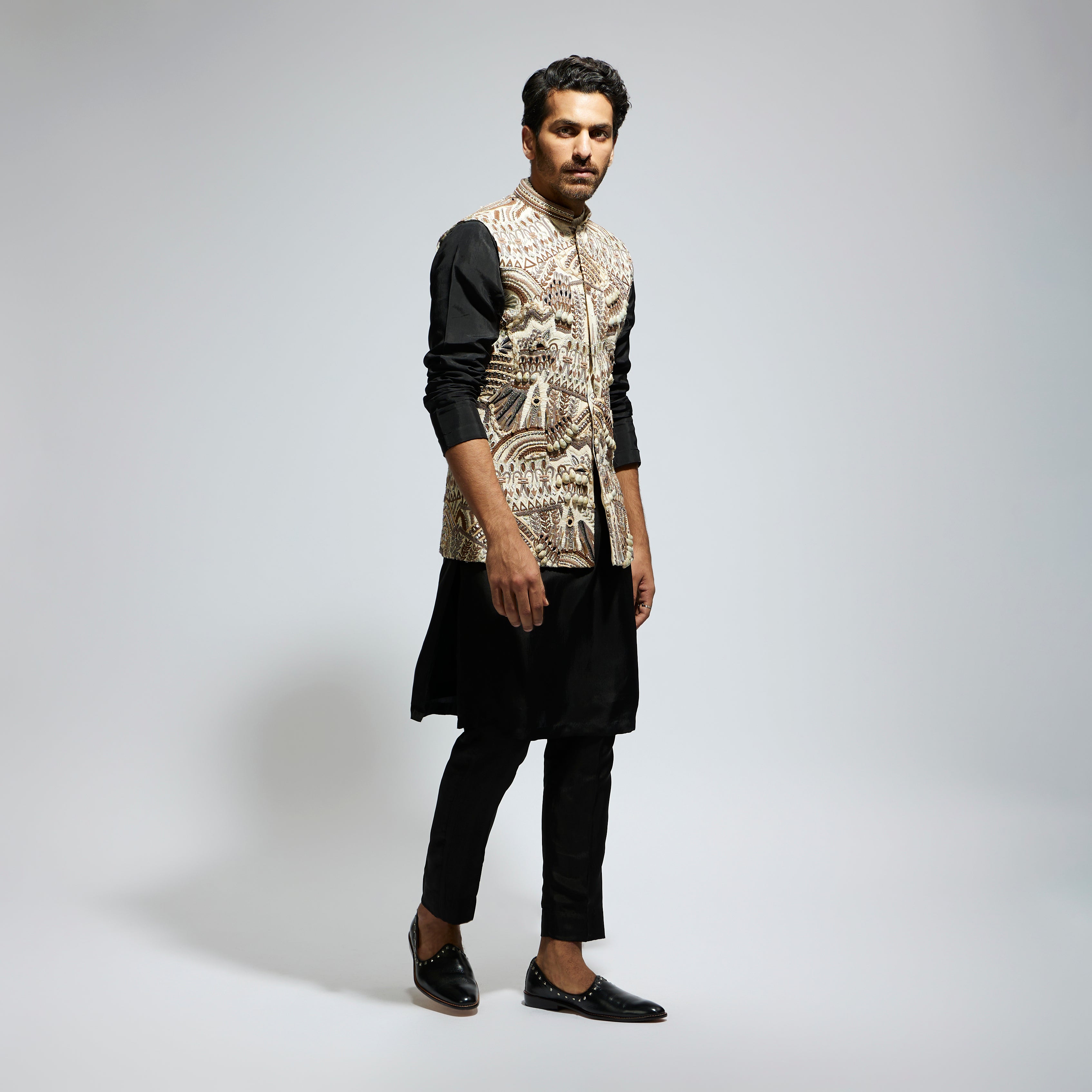 IVORY ABTRACT EMBROIDERED BUNDI