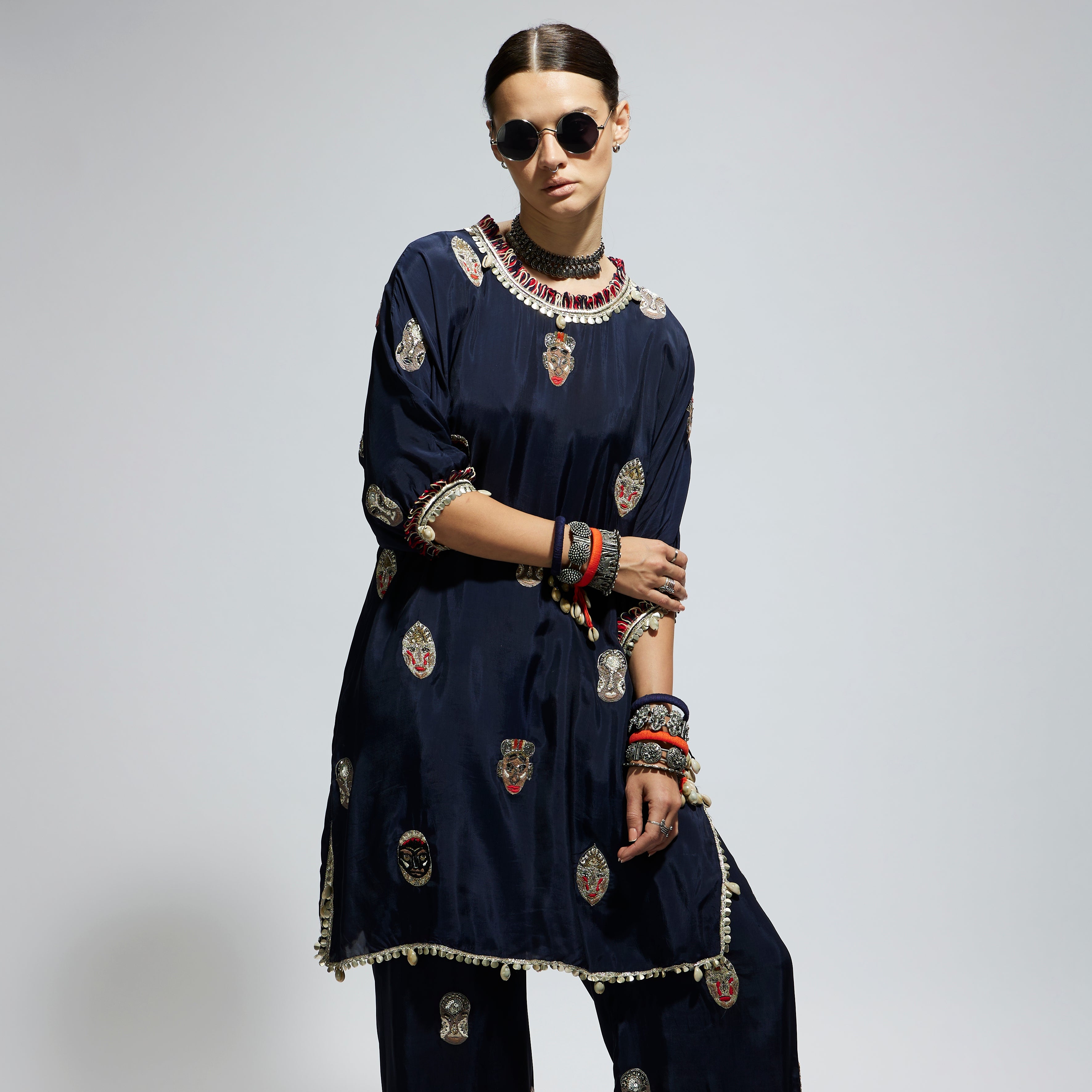 BLUE MASK EMBROIDERED KURTA SET