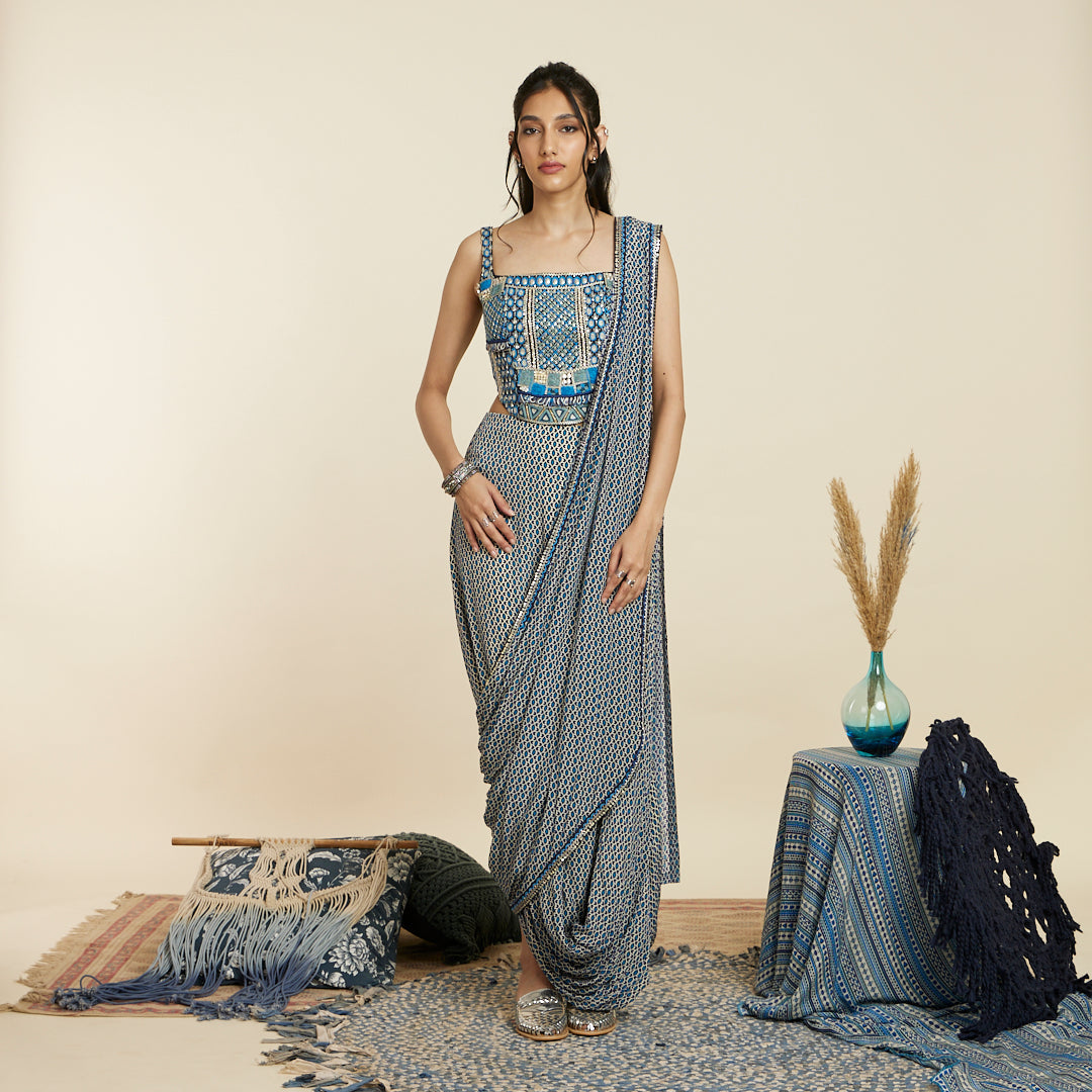 BLUE SAREE SET