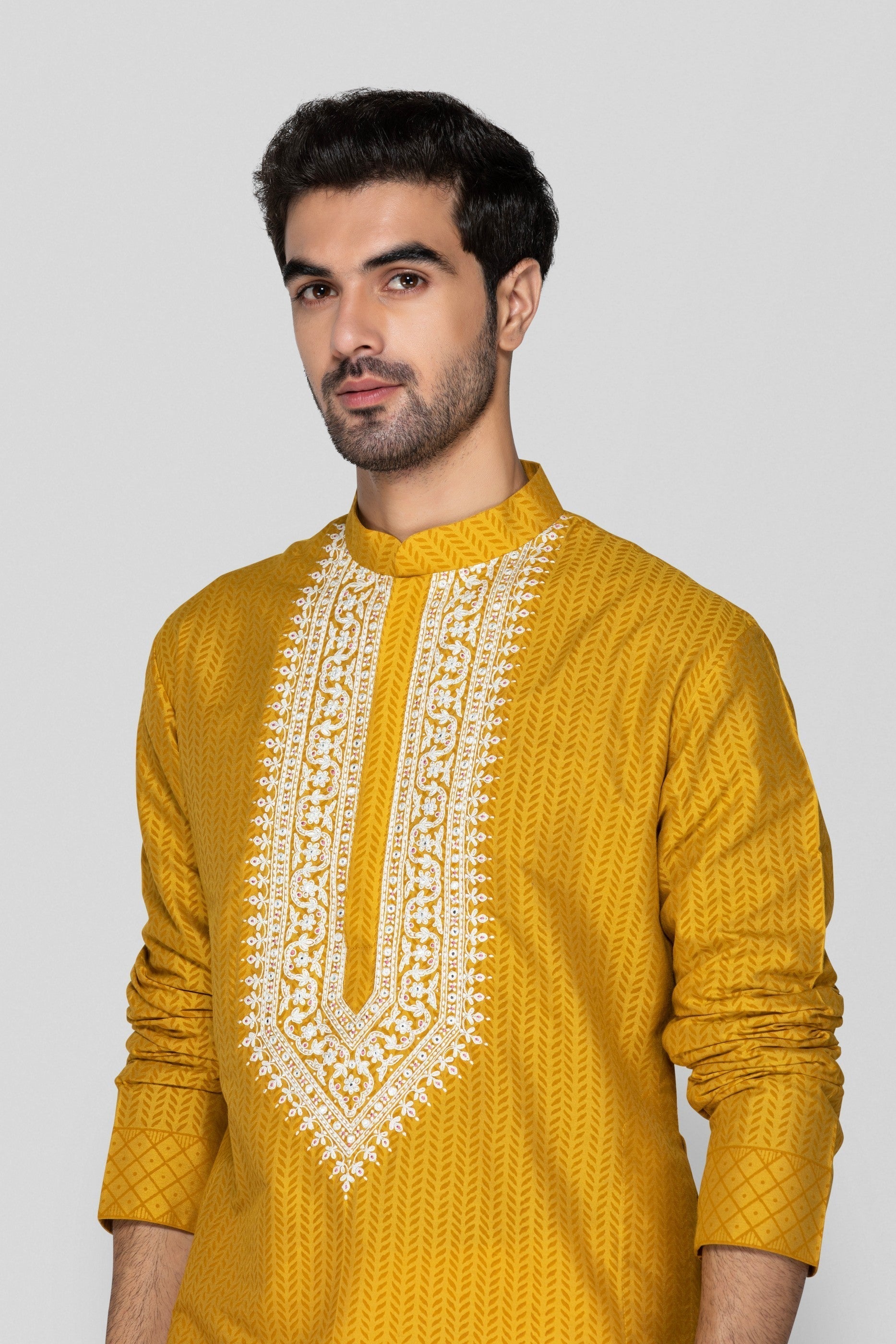 Mustard Yellow Embroidered Yoke Kurta Set