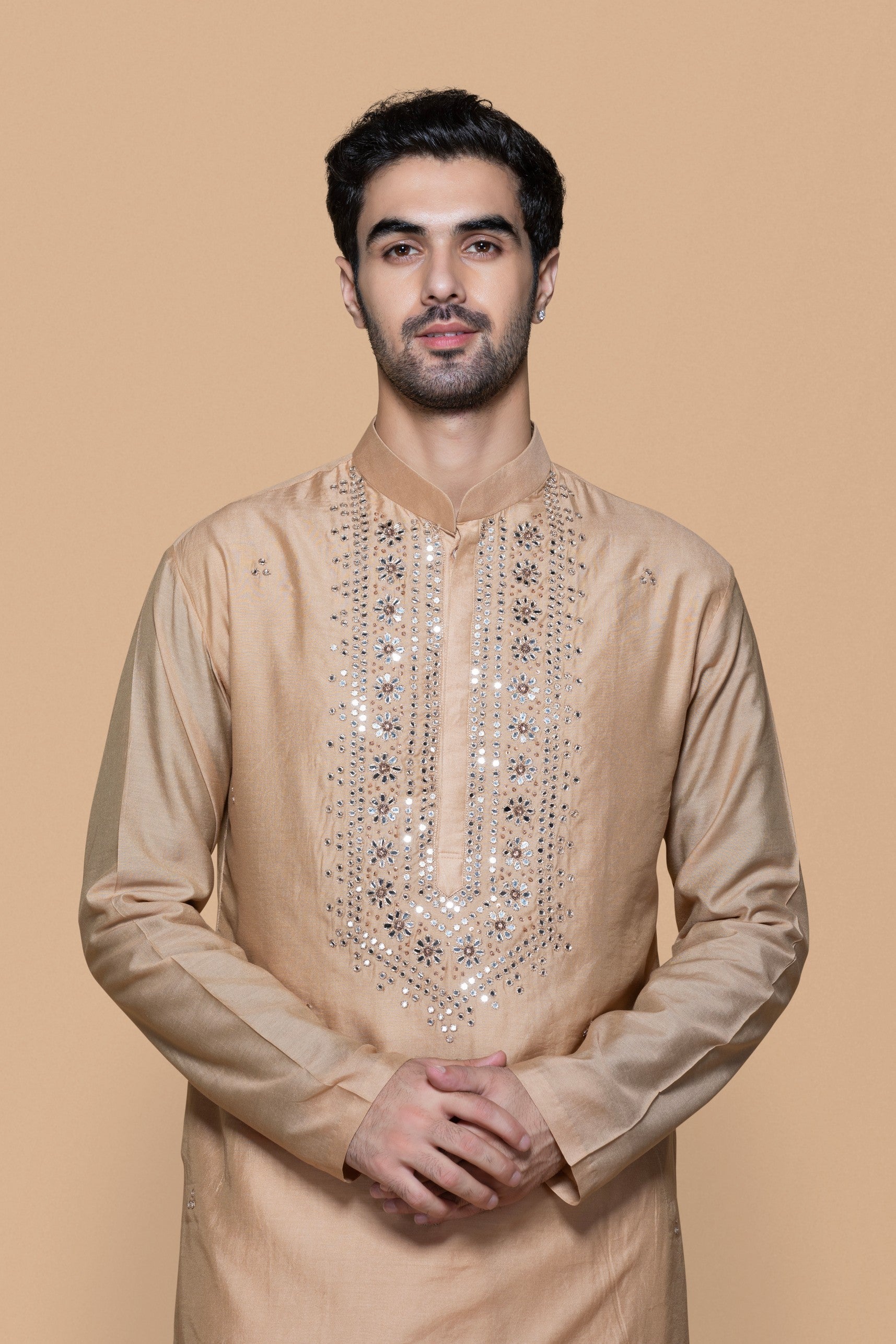 Fawn Mirror Work Kurta Set