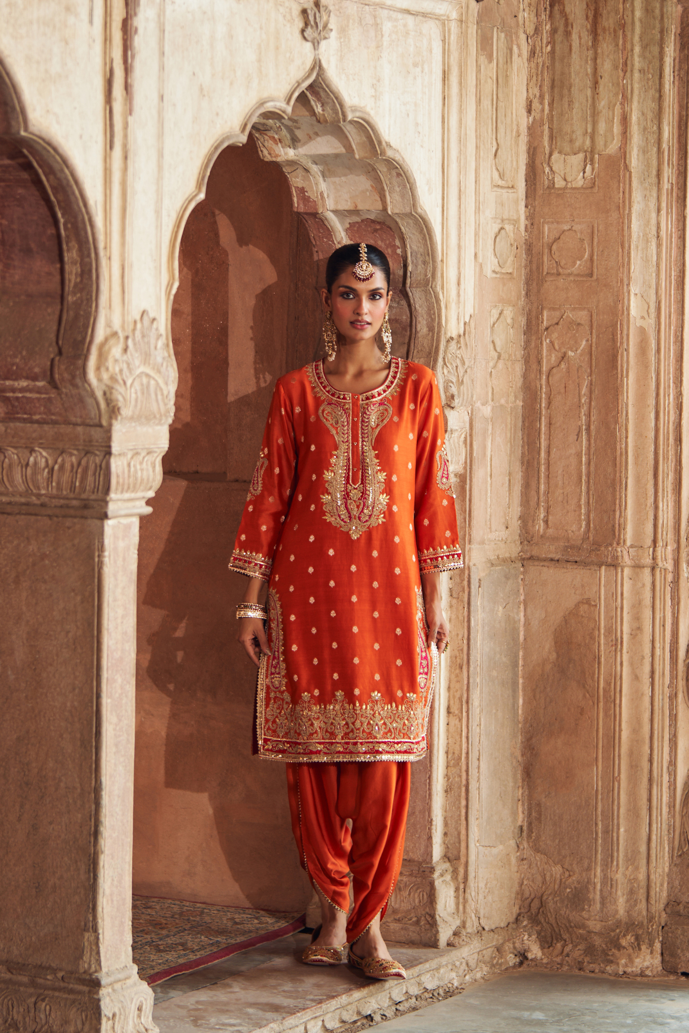FAHMIDA - BURNT ORANGE SHORT KURTA WITH SALWAR