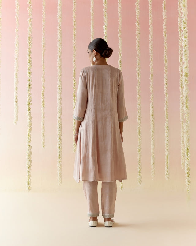 Rosy Pearl Tissue Anarkali with
Narrow Pants & Dupatta - Set of 3