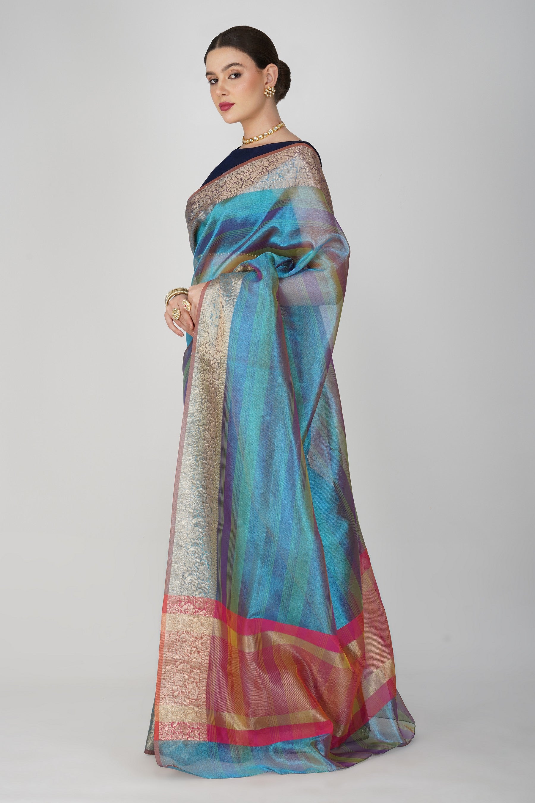 Blue Shaded Tissue Silk Banarasi Handloom Saree