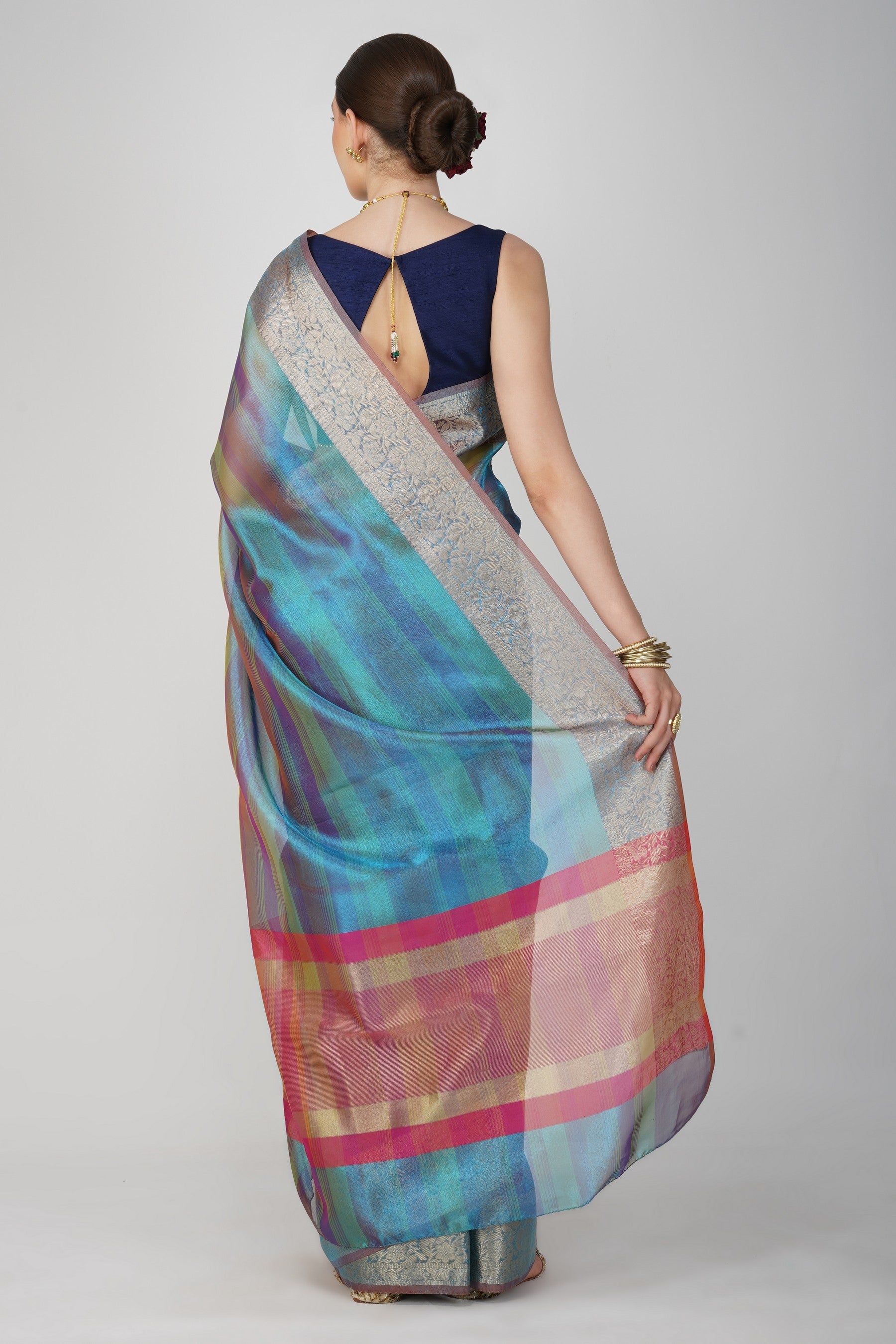 Blue Shaded Tissue Silk Banarasi Handloom Saree