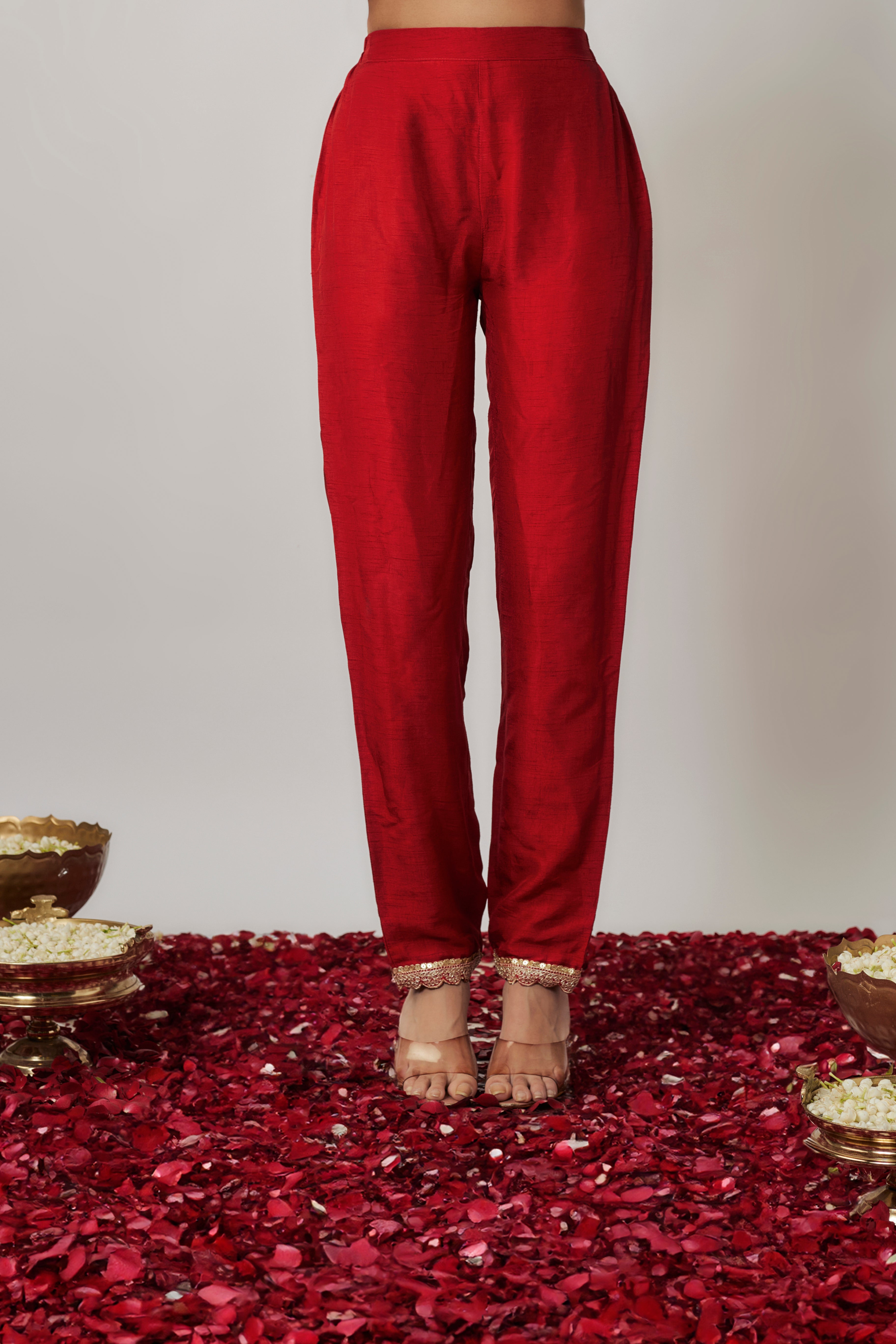 Sindhoori red georgette Benarasi kurta pants set