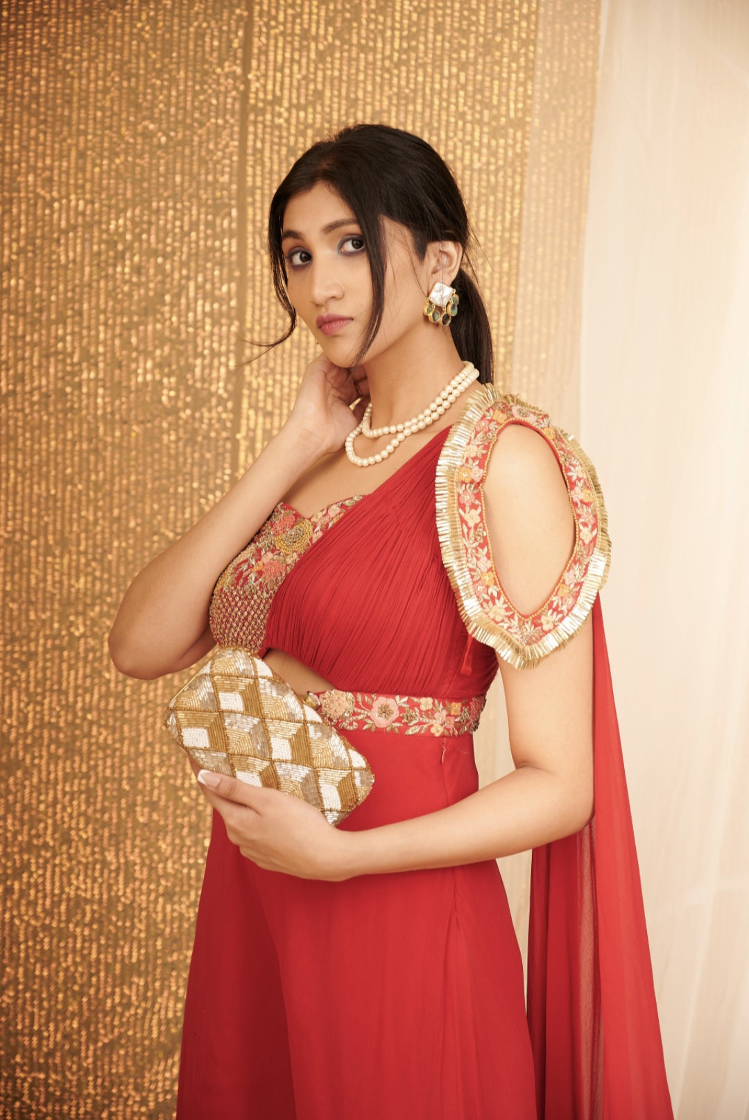 Gold Tri colored Handembroidered Clutch