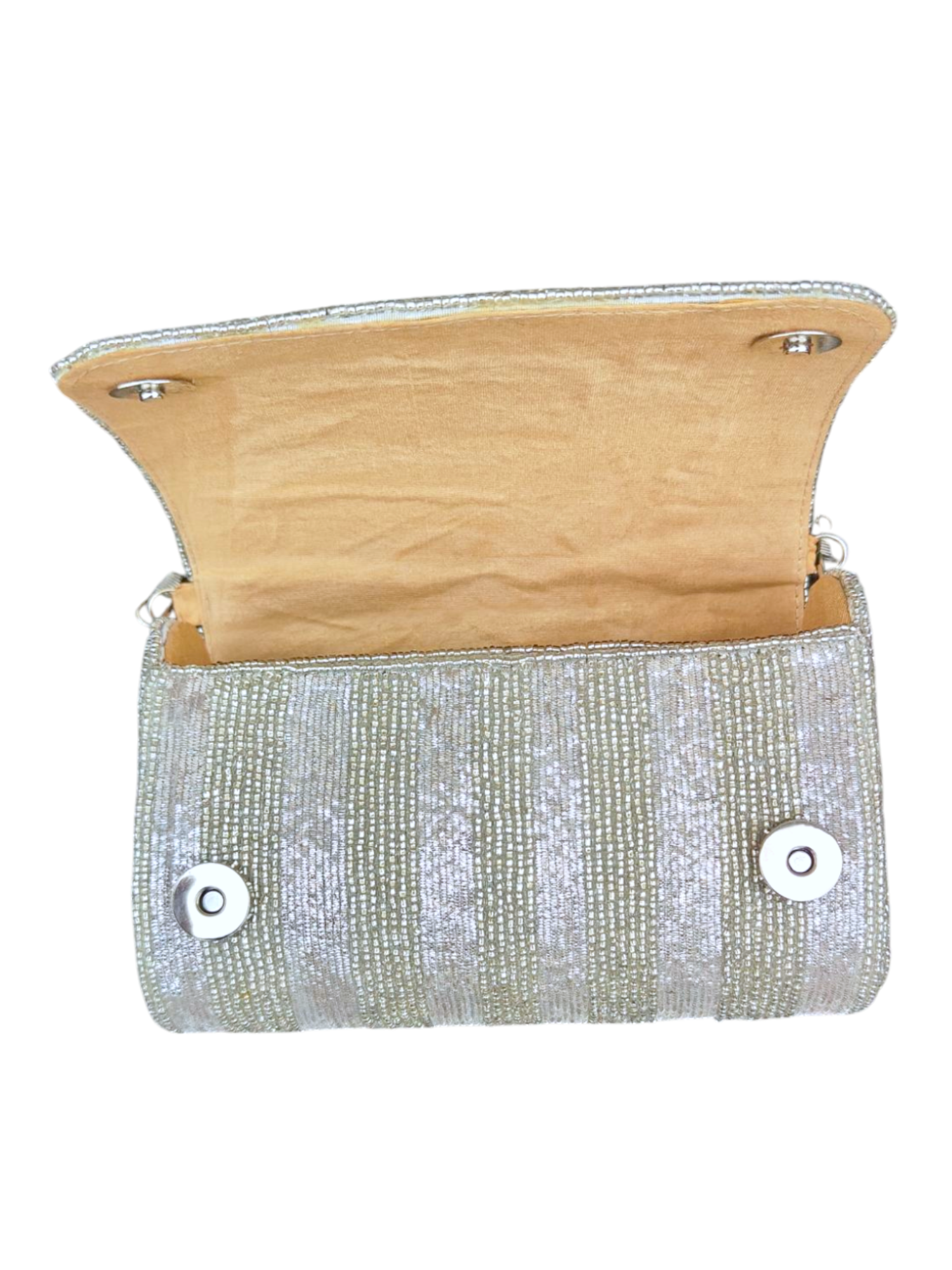 Silver Brass Beaded Flapover Clutch
