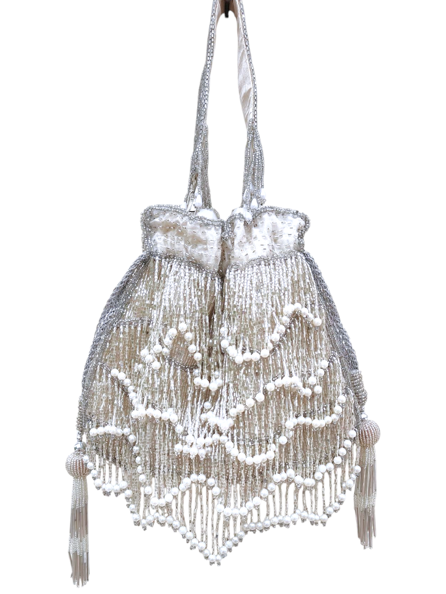 Silver White Fringe Glam Potli