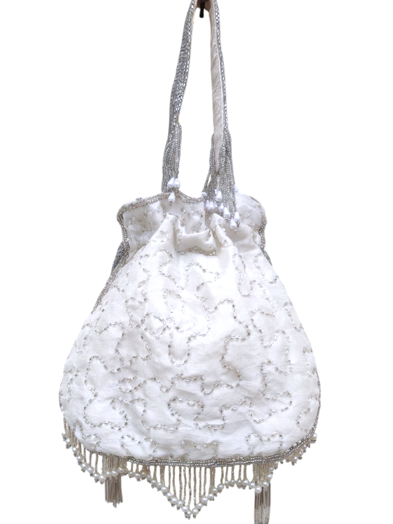 Silver White Fringe Glam Potli