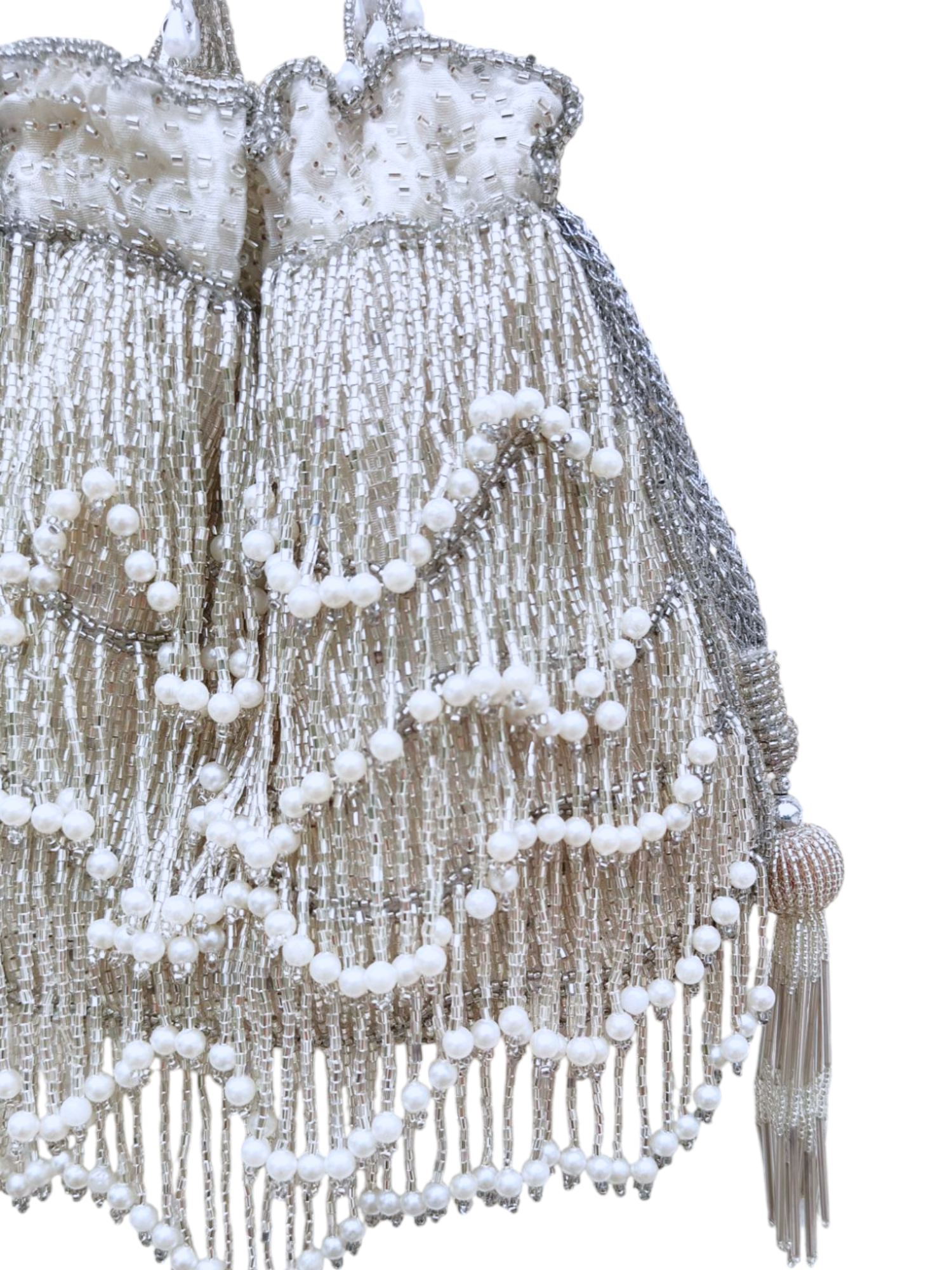 Silver White Fringe Glam Potli