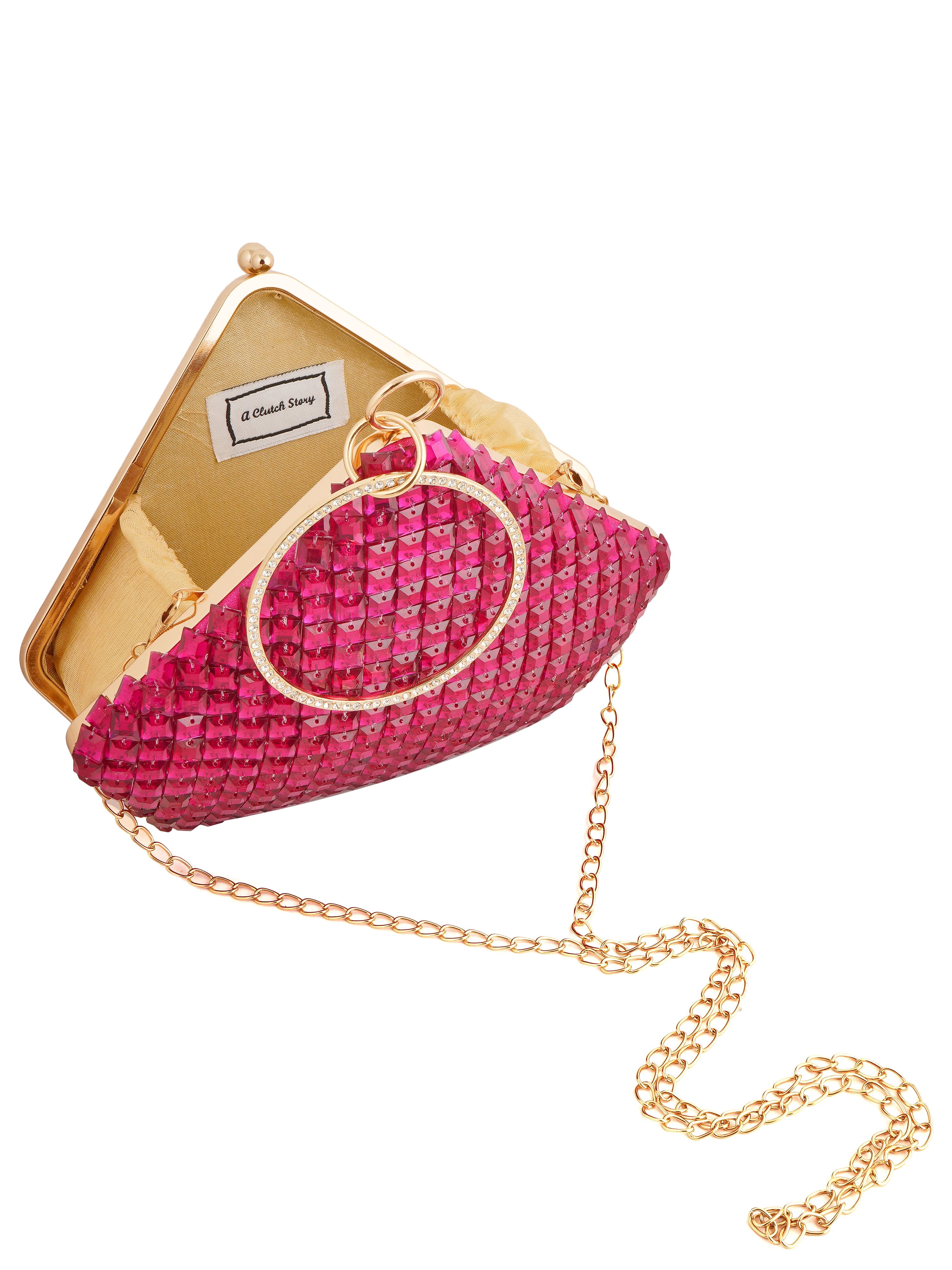 Pink Sapphire Diamond Handembroidered Clutch