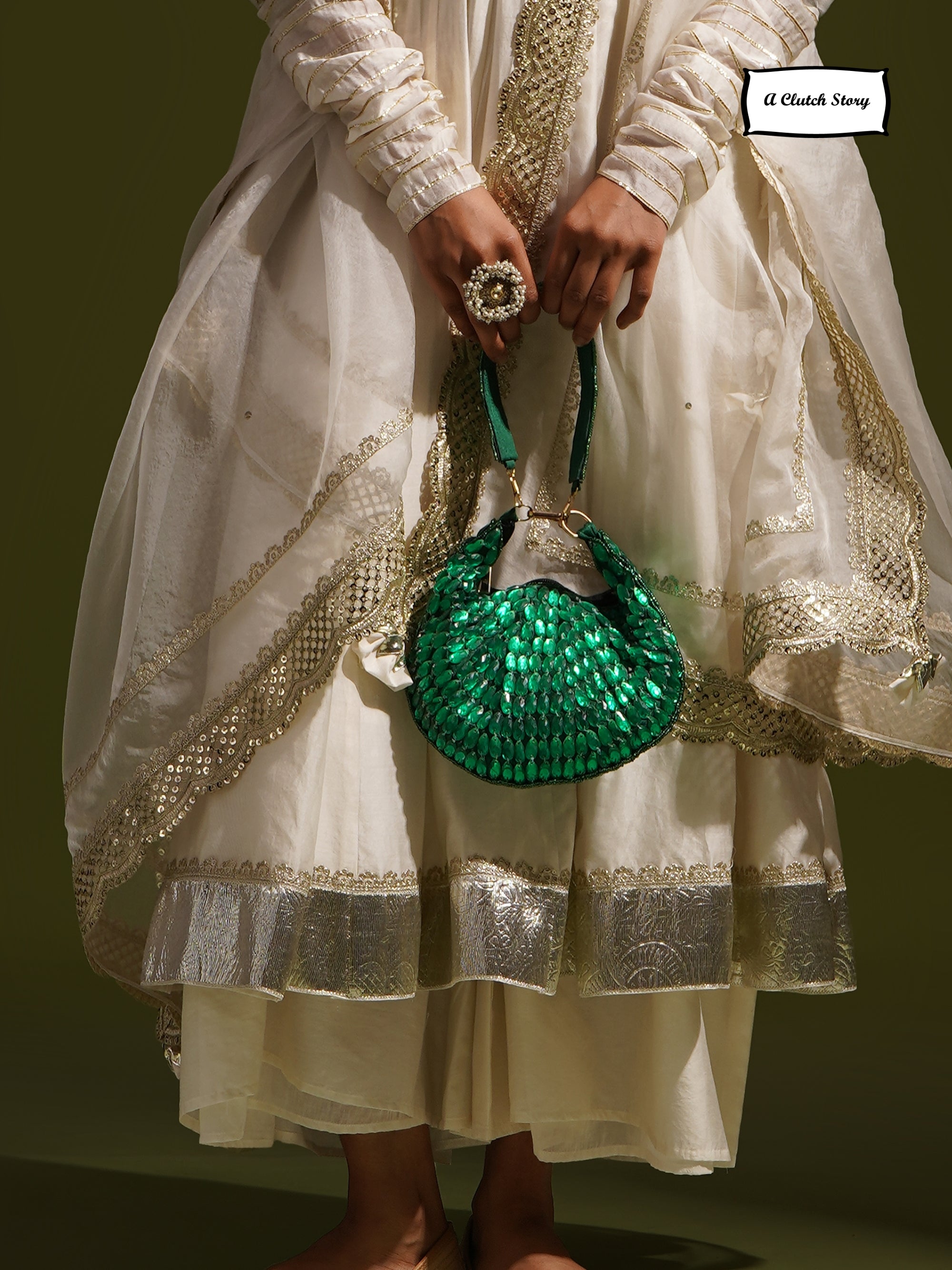 Emerald Glow Handembroidered Purse