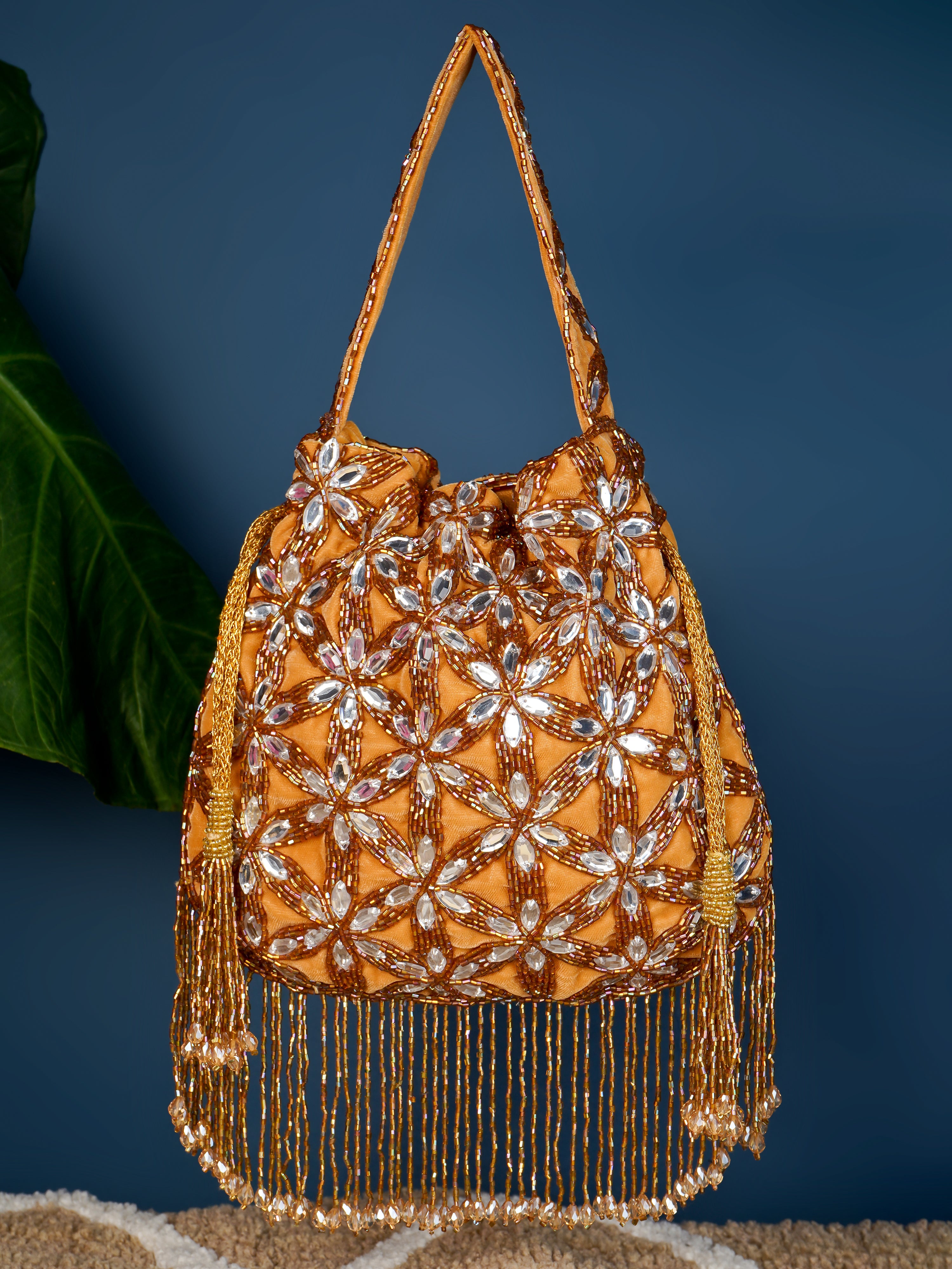 Golden Gardenia Handembroidered Potli