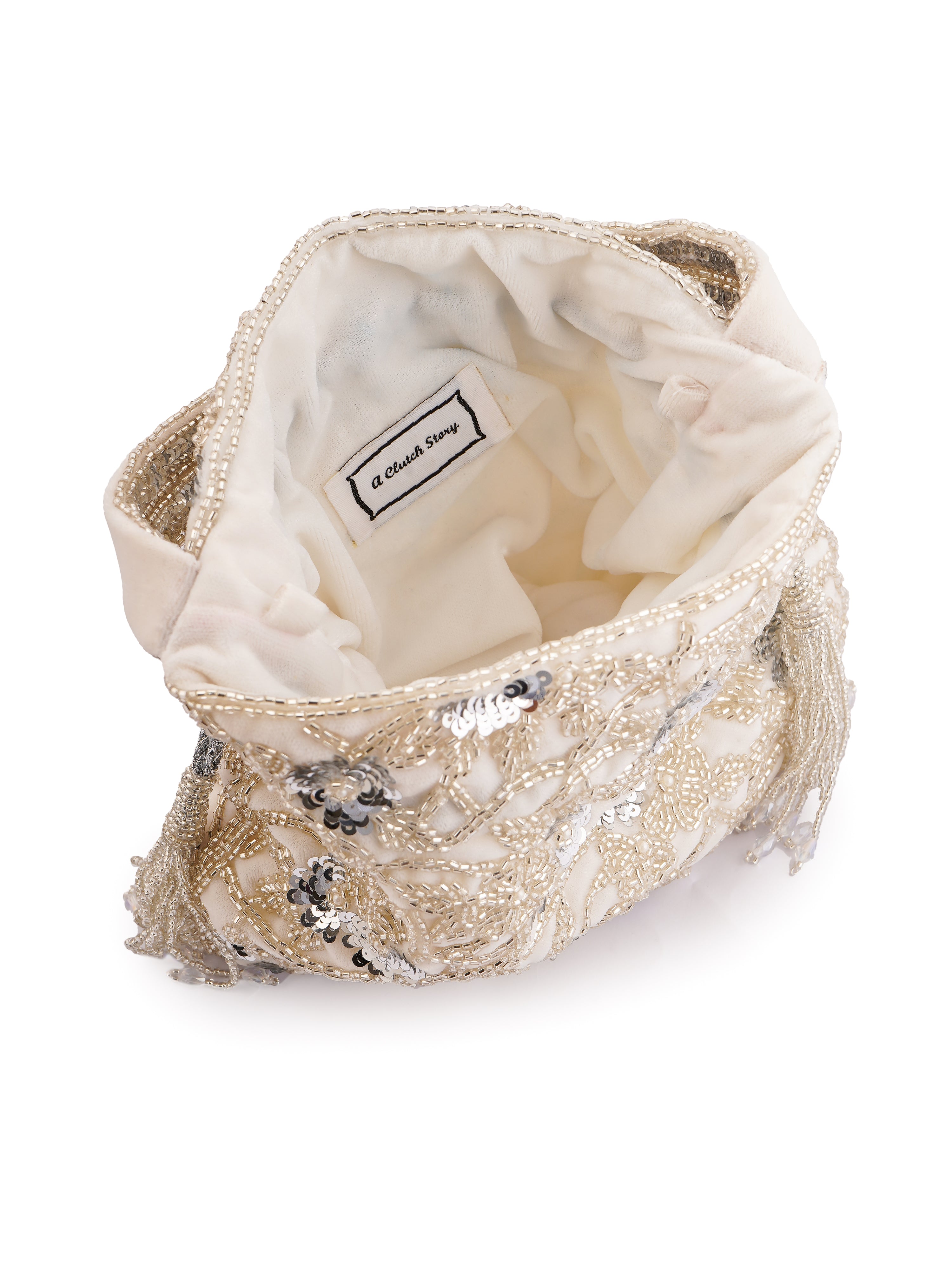 Silver Petal Handembroidered Potli