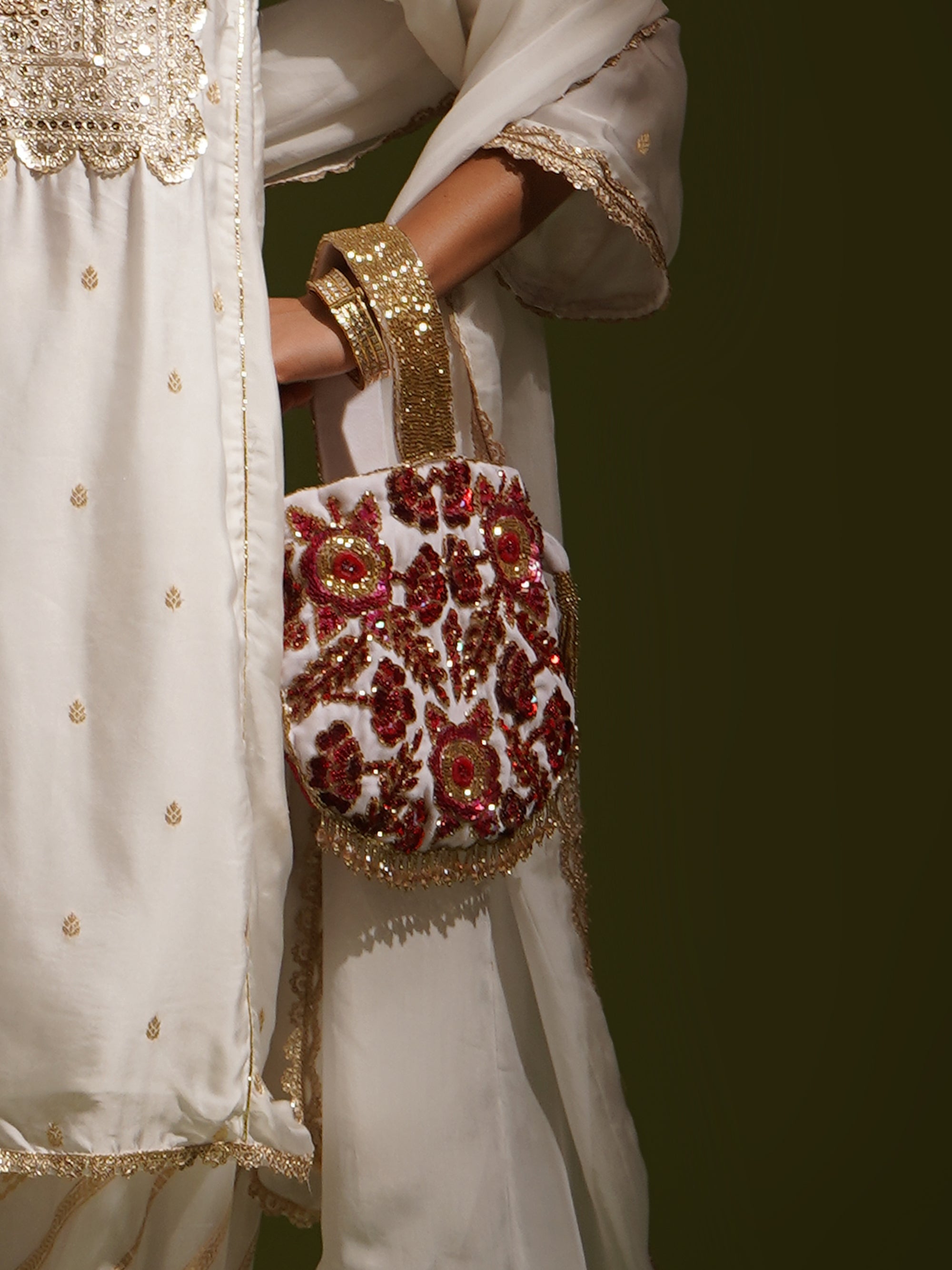 Rosy Dreams dual colored Handembroidered Potli