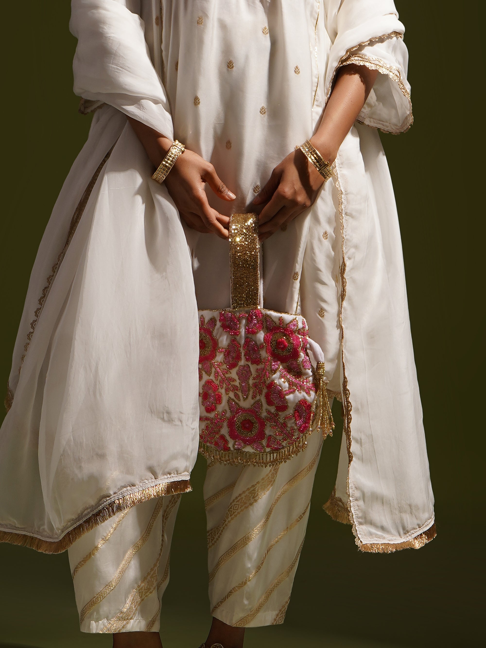 Rosy Dreams dual colored Handembroidered Potli