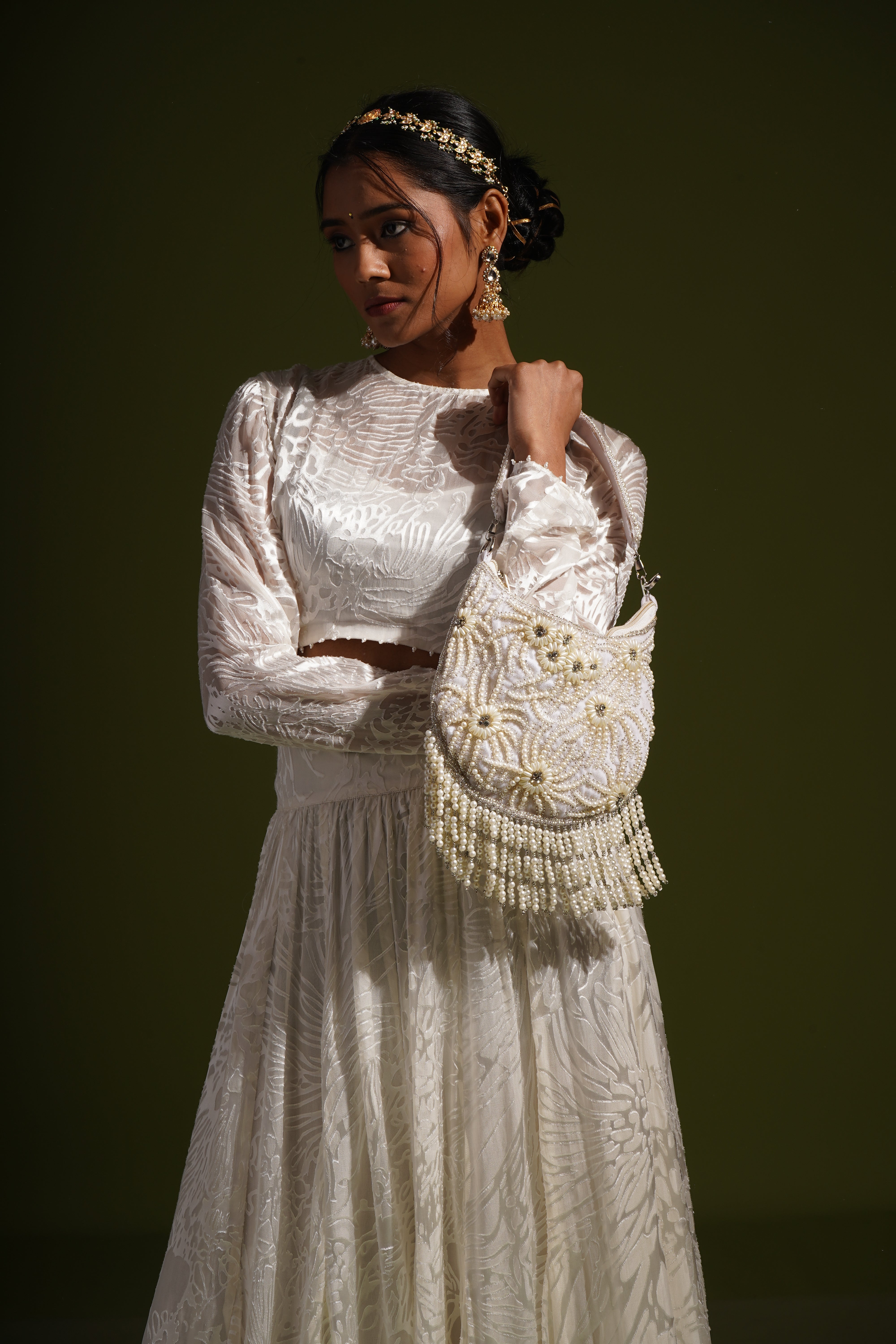 Moonlit Pearl Handembroidered Purse