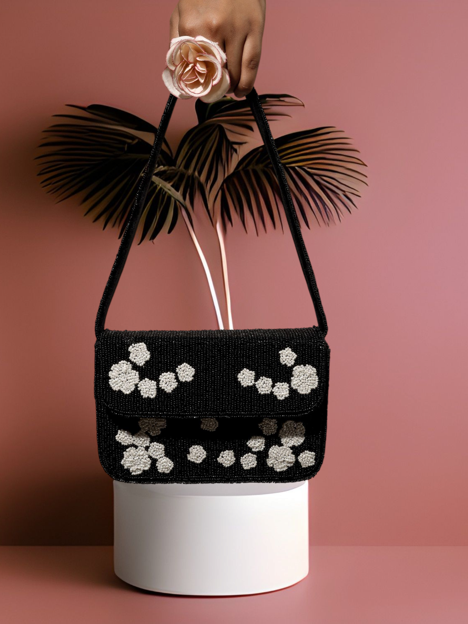 Black Rose Beaded Handembroidered Purse