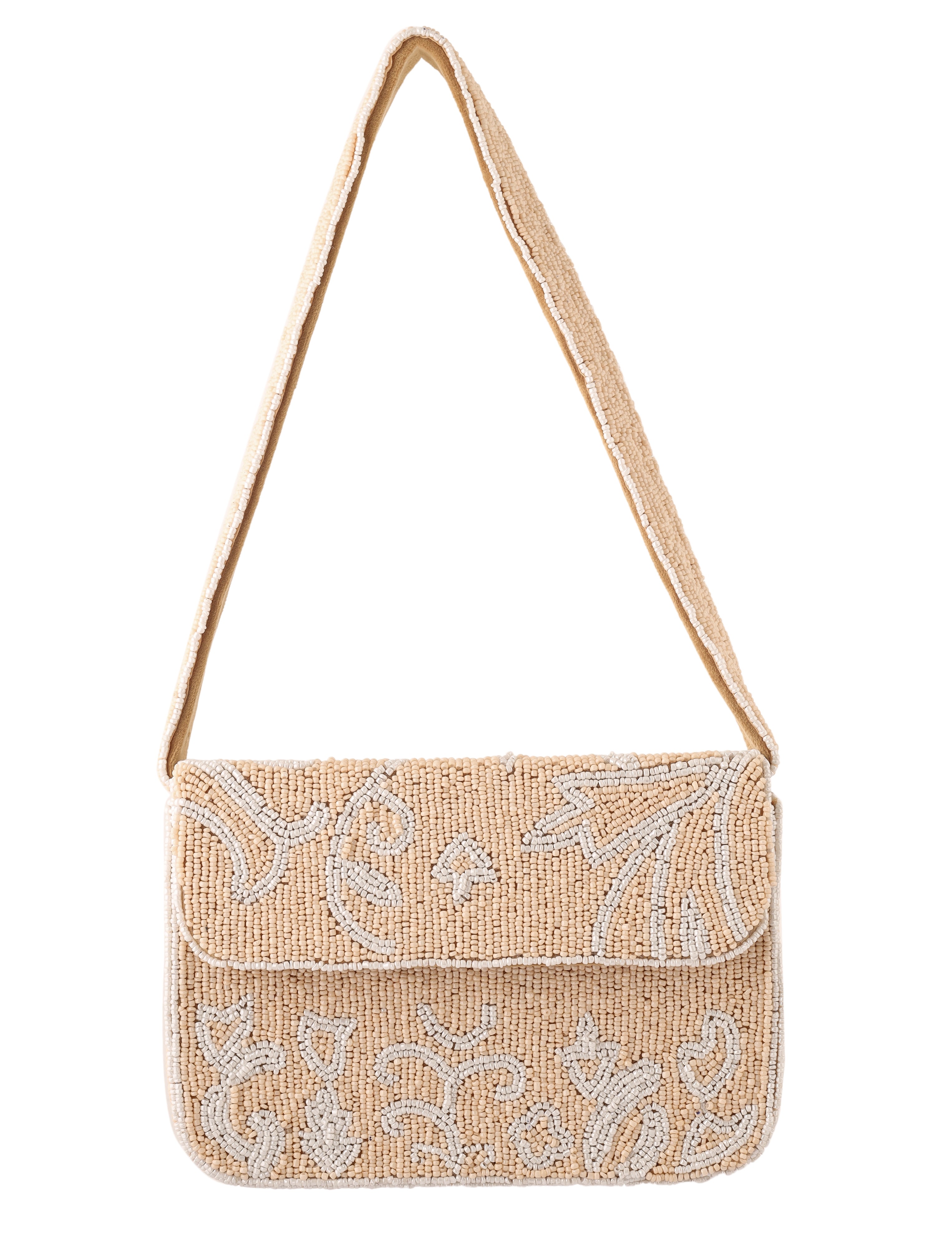 Beige Blossom Beaded Handembroidered Purse