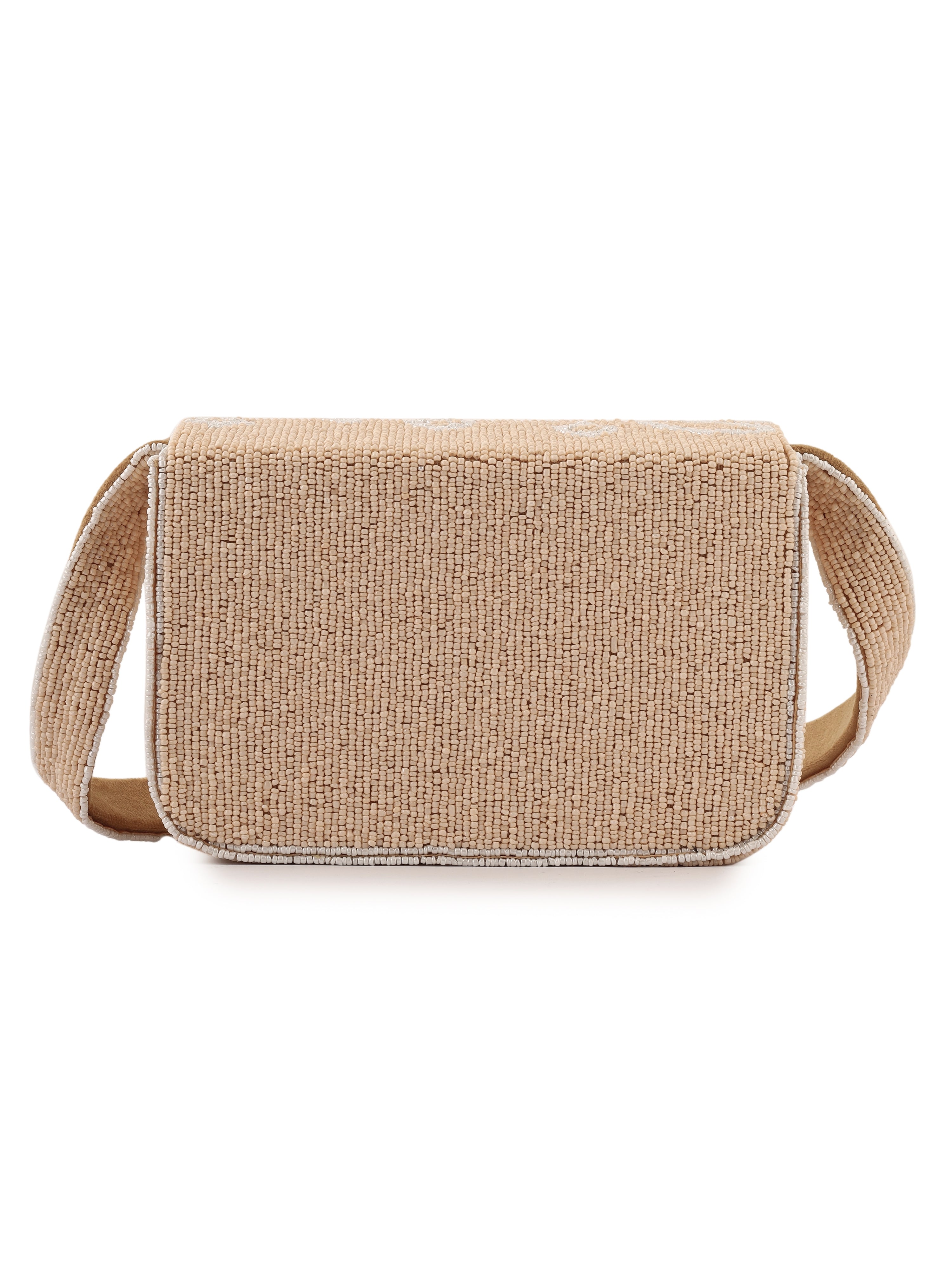 Beige Blossom Beaded Handembroidered Purse