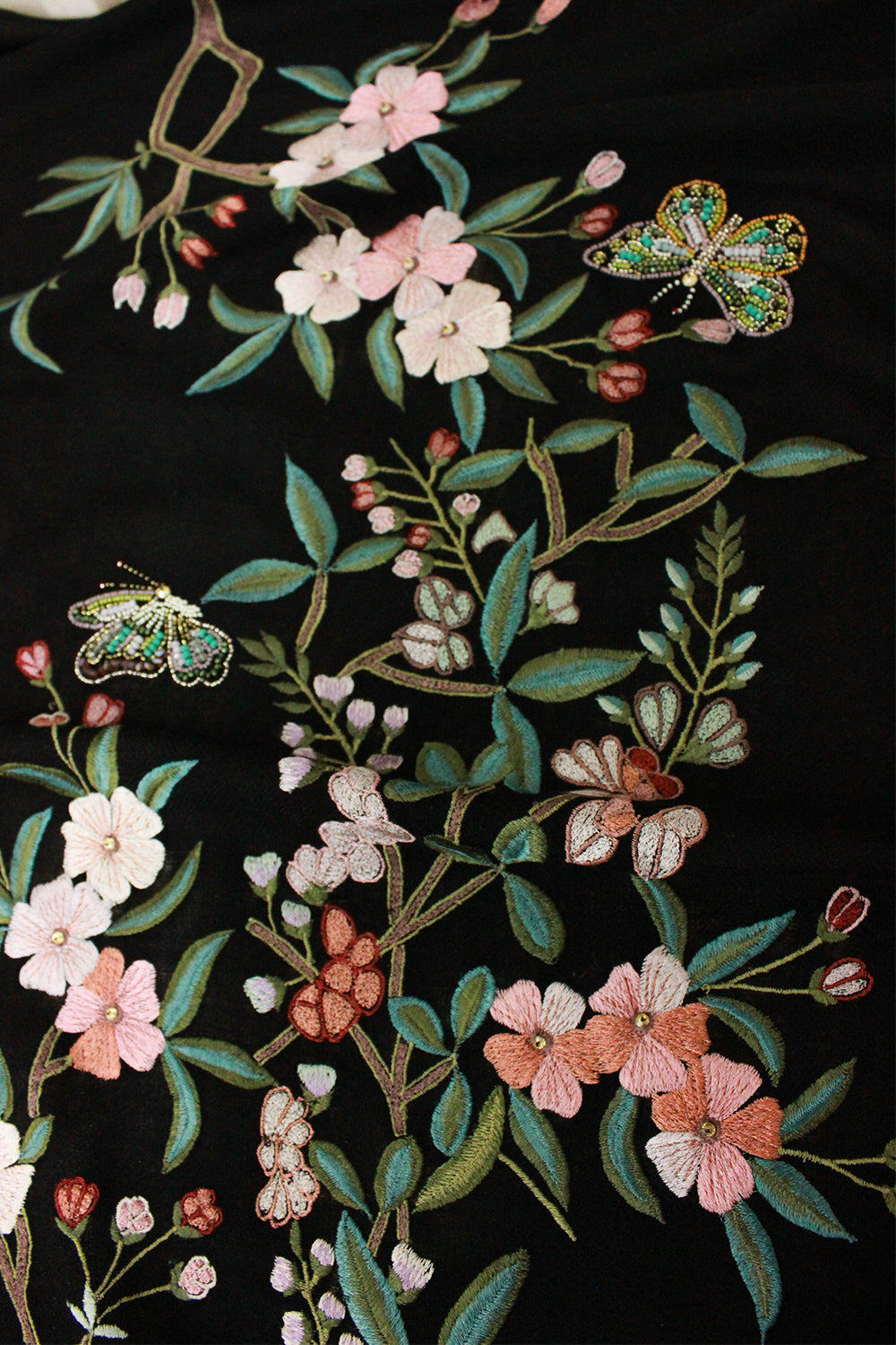 A Garden Diary | Embroidered Fine Merino Wool Stole