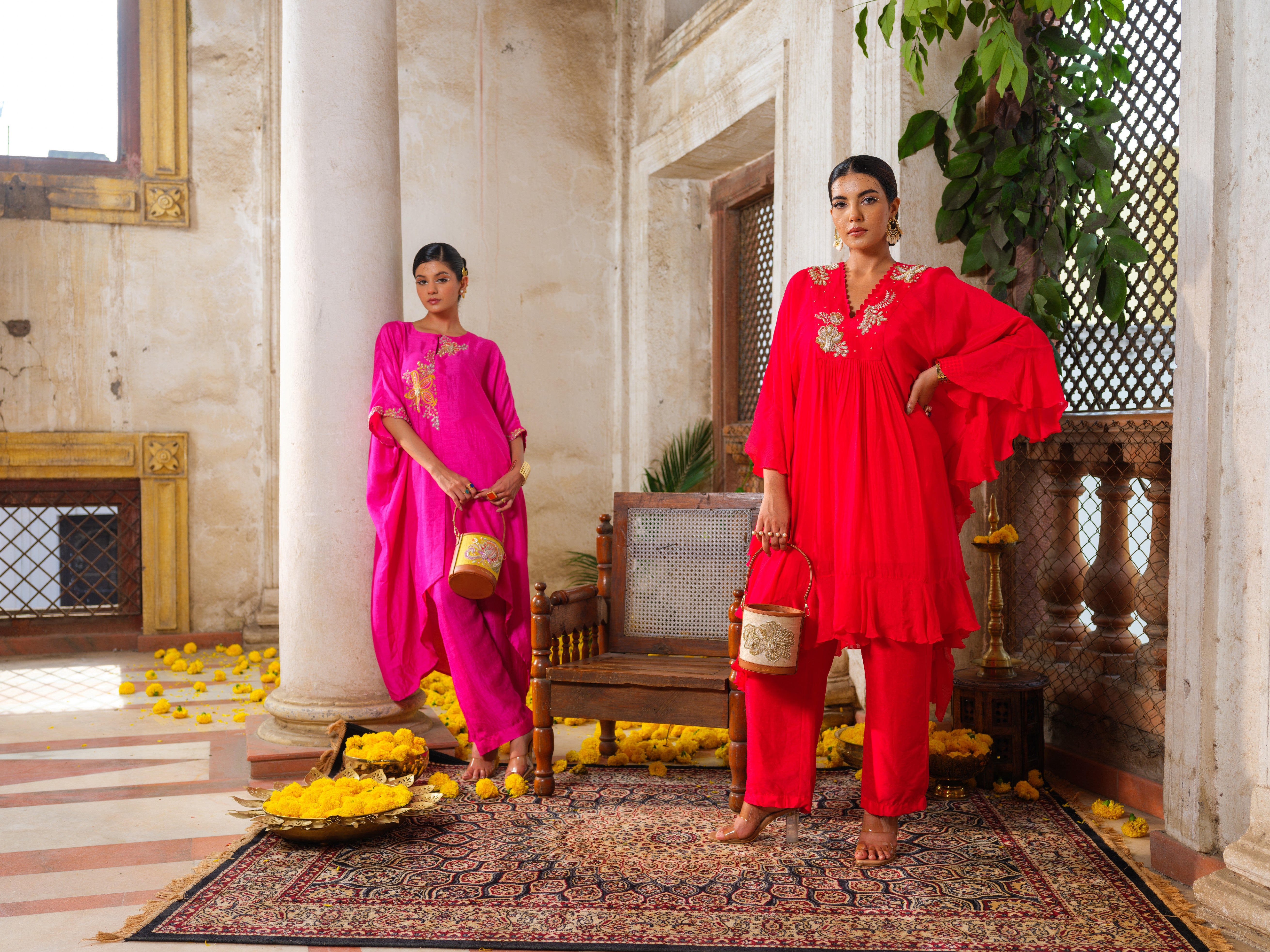 Gulaal kaftan kurtha set