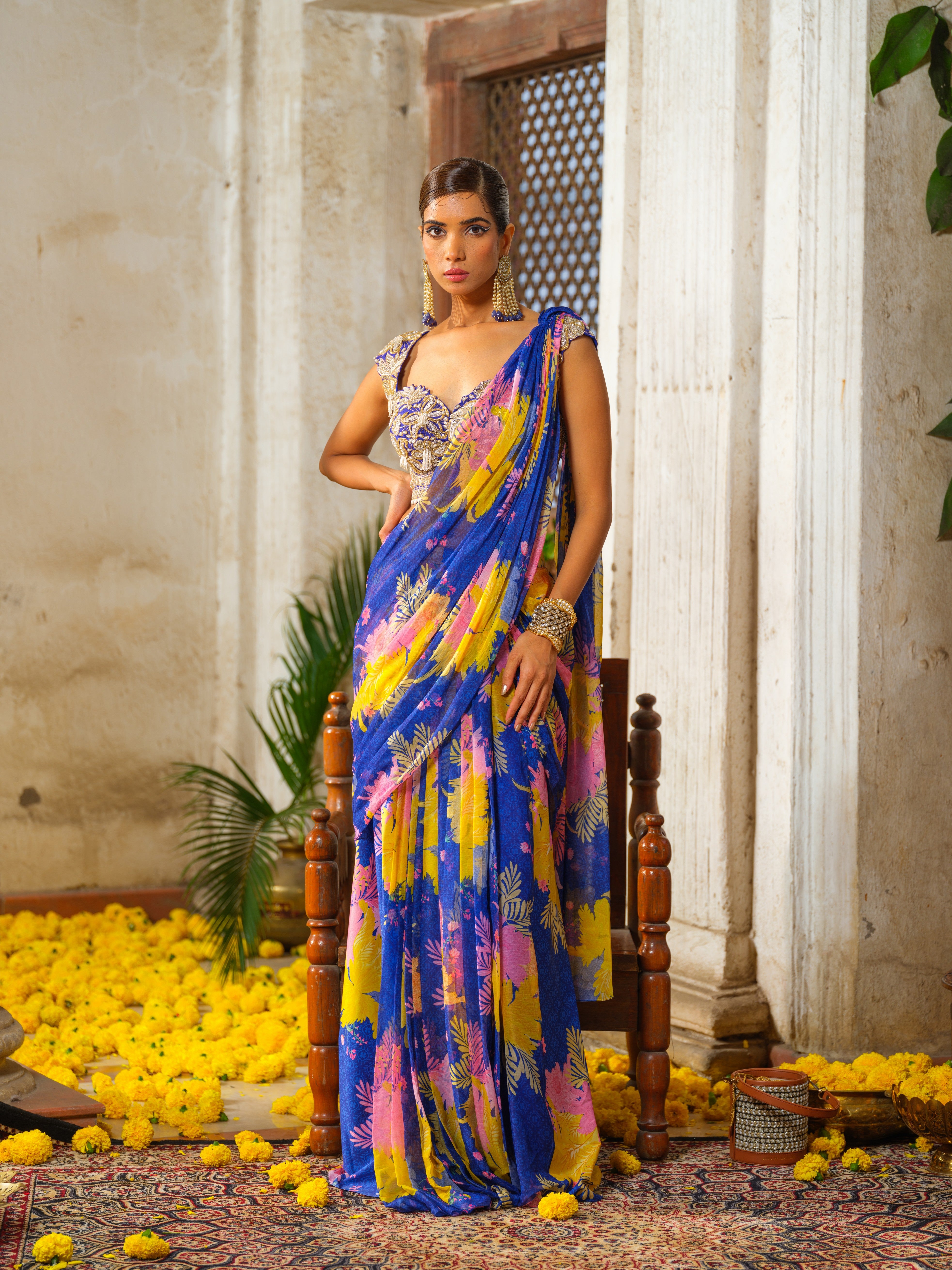 Neela classic draped saree set