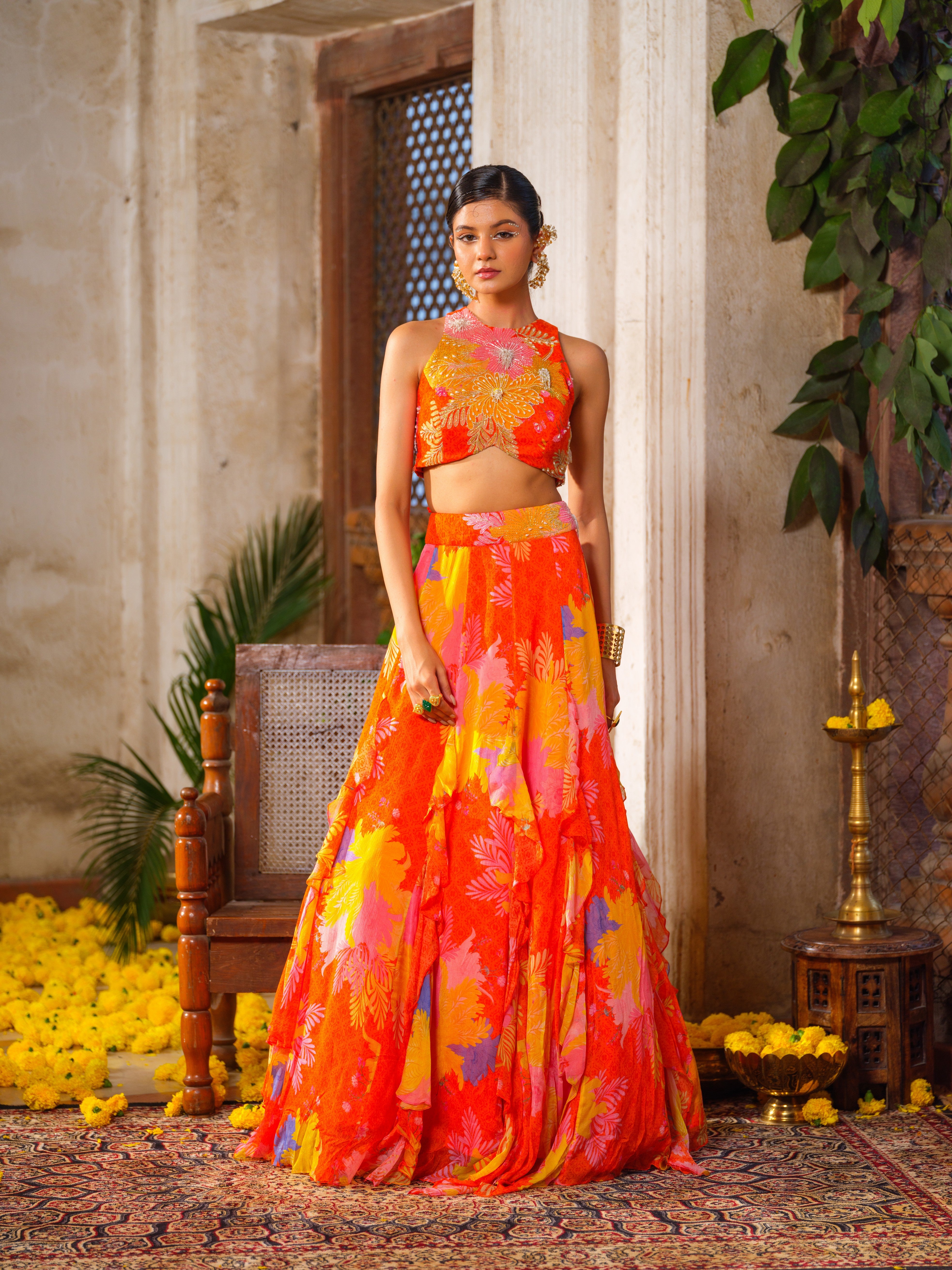 Gul ruffled lehenga set