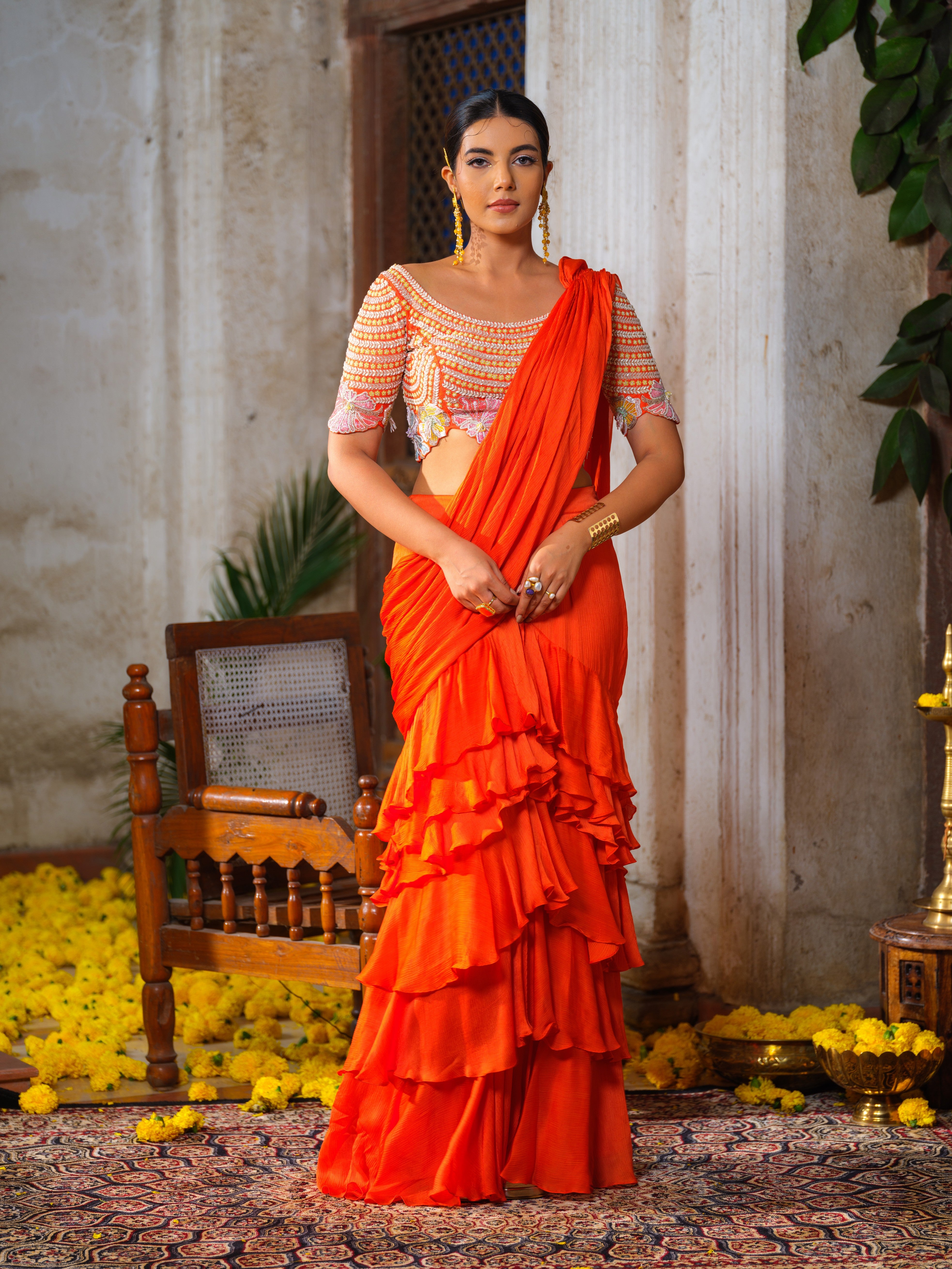 Lea o ruffled saree set