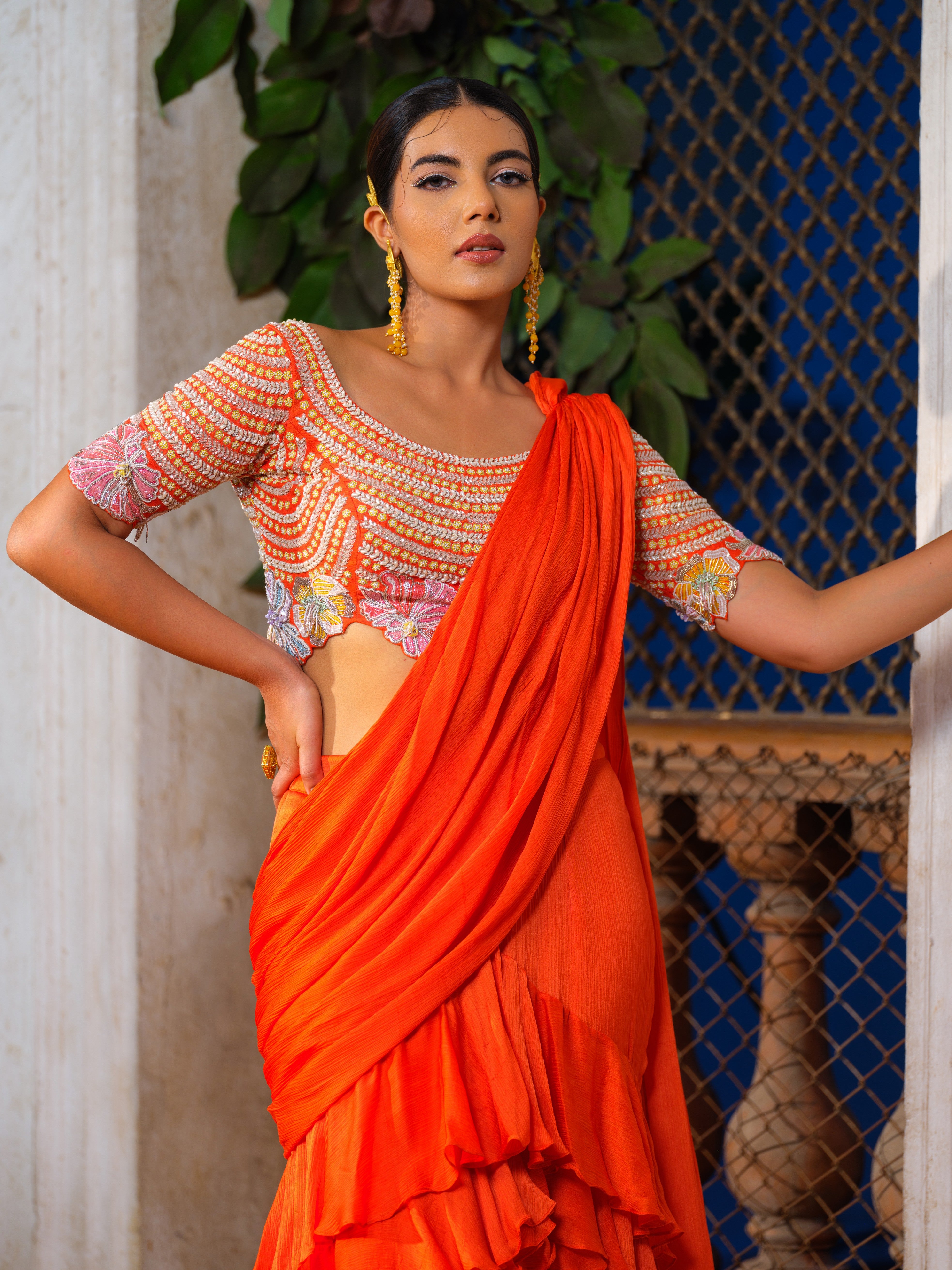 Lea o ruffled saree set