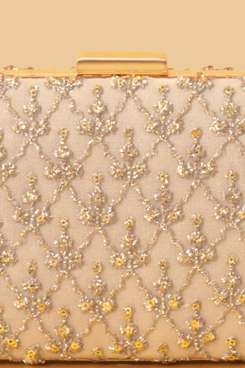 Anya Embroidered Box Clutch - Gold