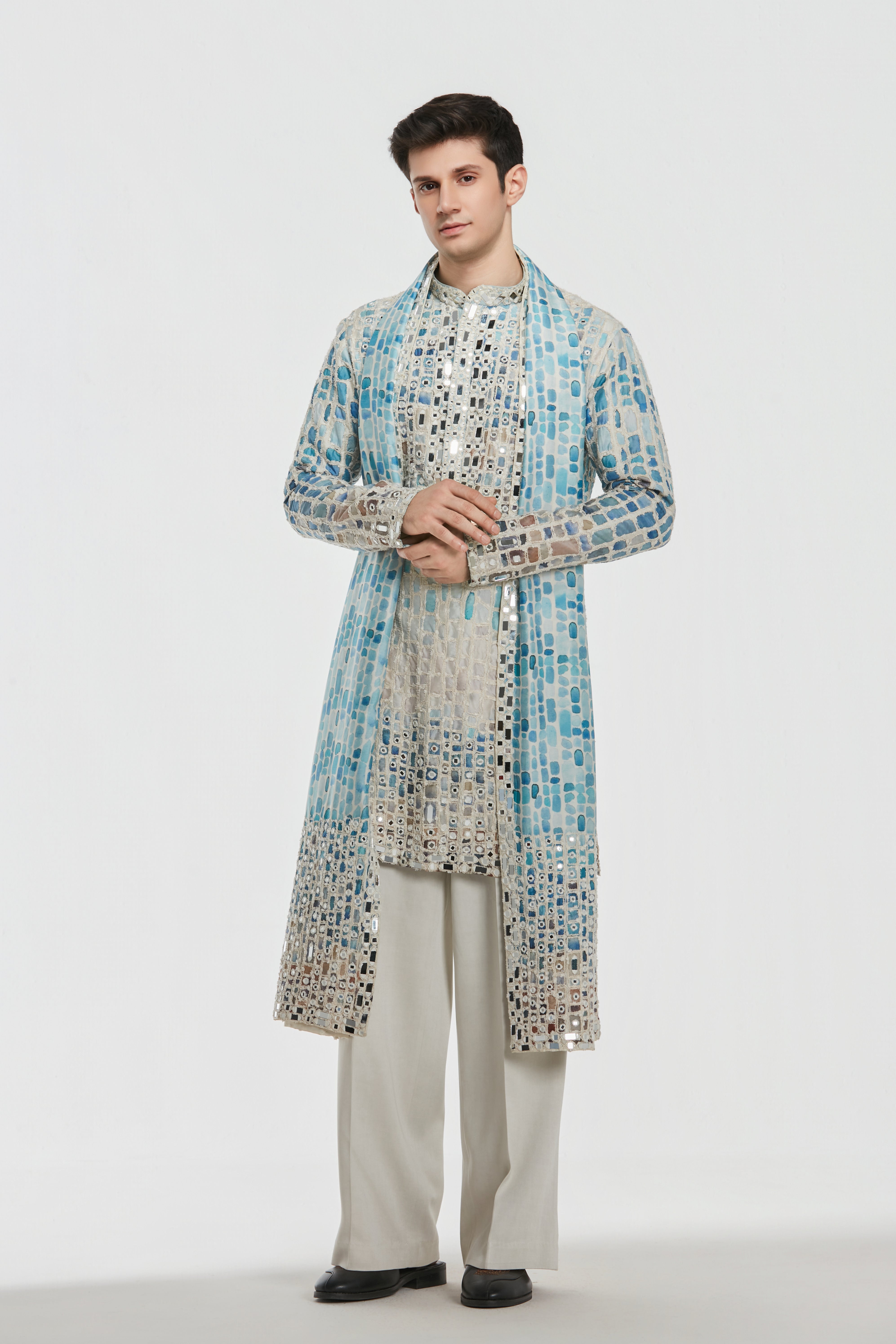 Kurta and stole - heavy chanderi , pant -Cotton twill