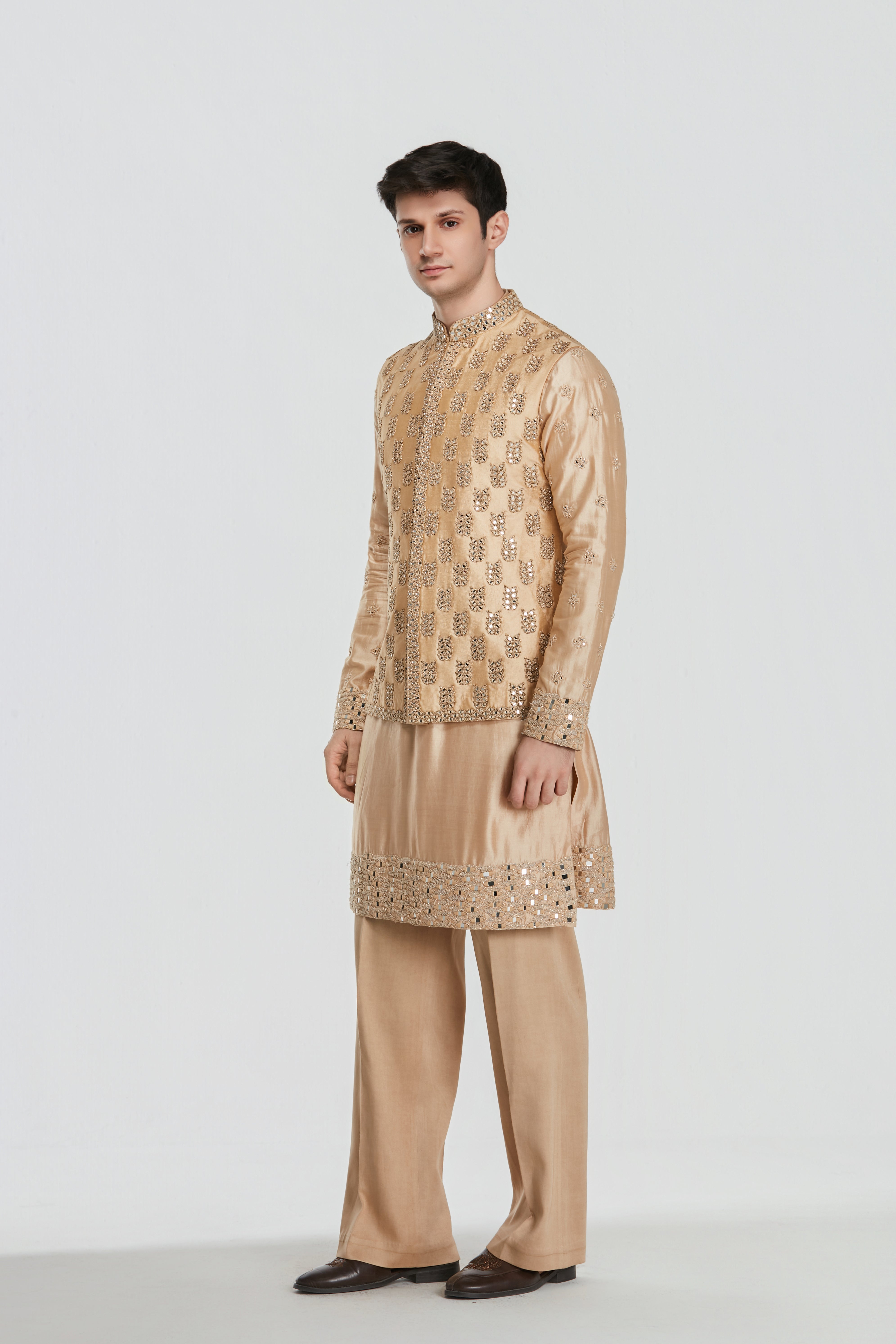 Kurta and jacket- heavy chanderi , pant -Cotton twill