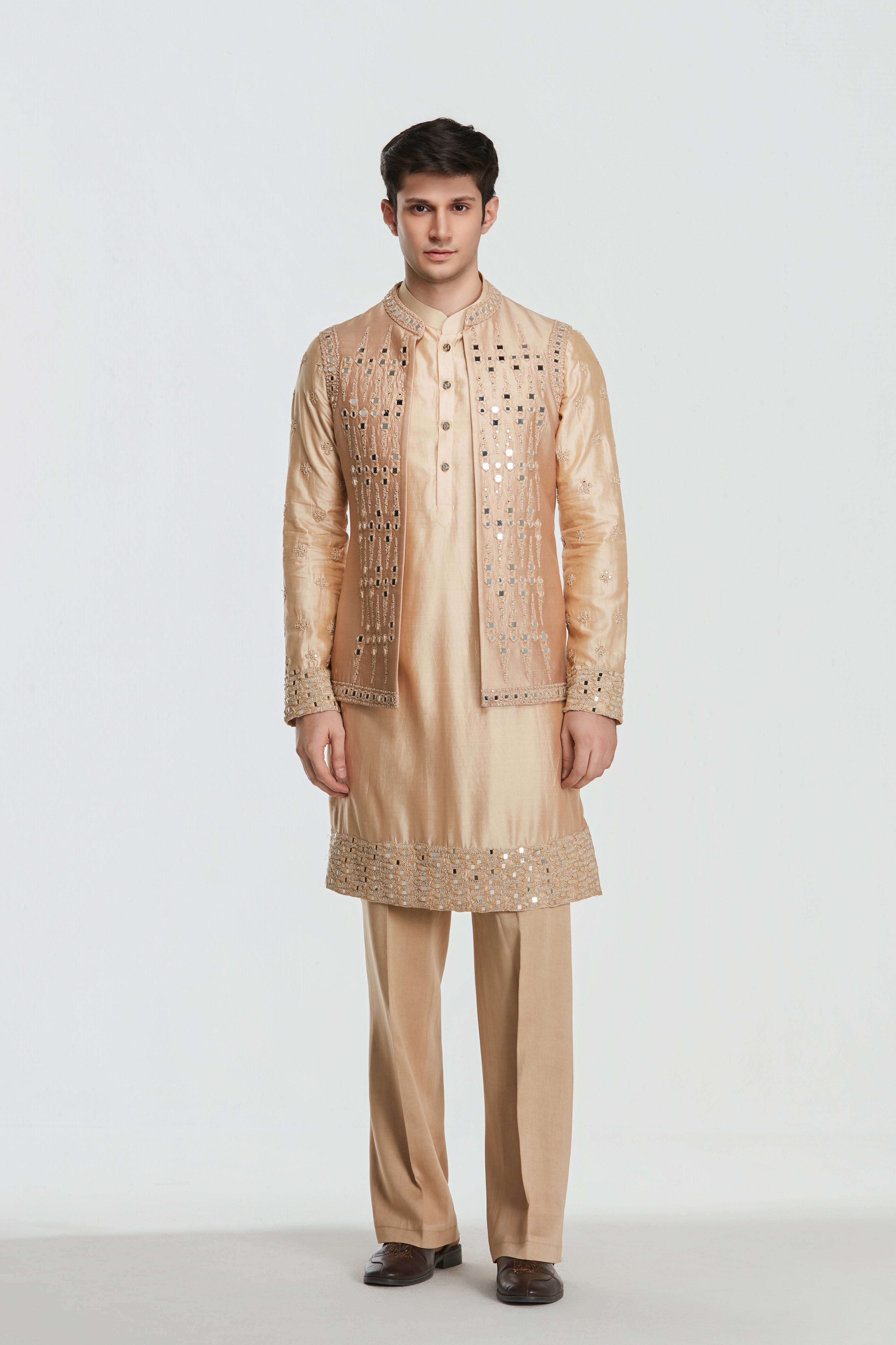 Kurta and jacket- heavy chanderi , pant -Cotton twill