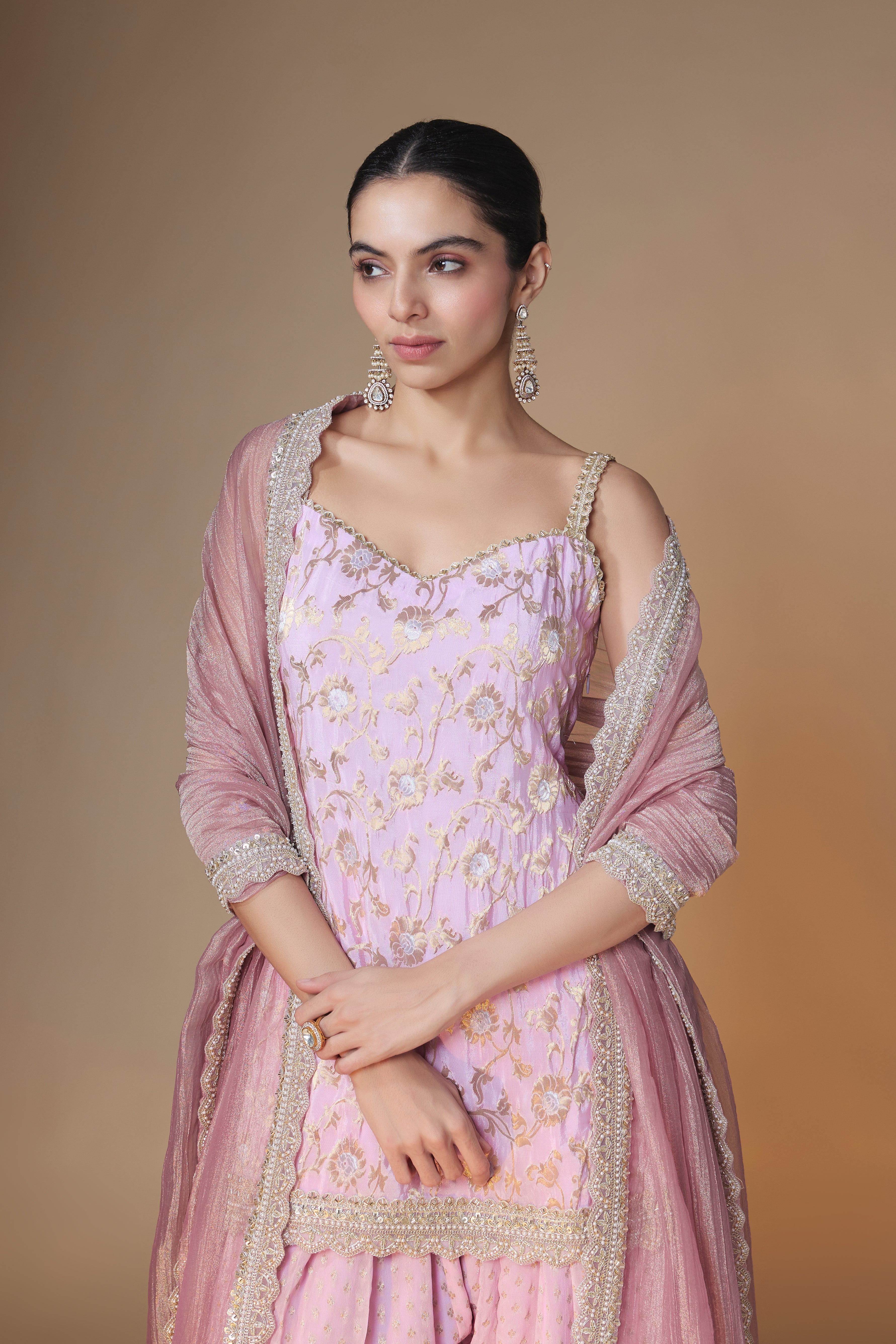 Lilac benarasi jaal kurta & farshi salwar set