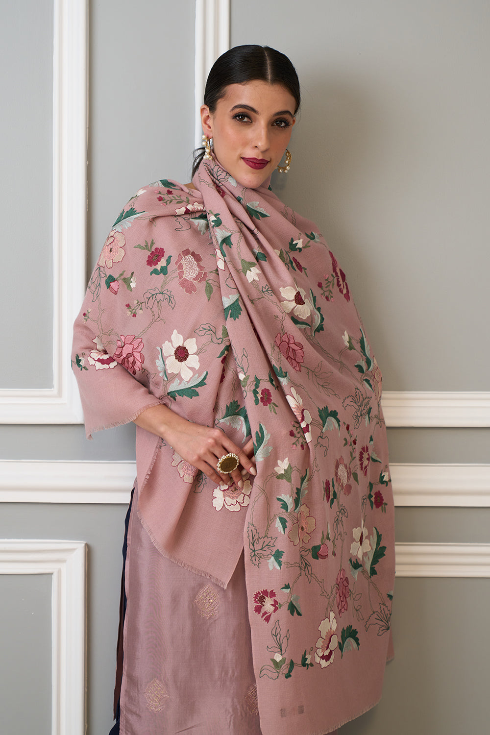 A Perfect Bloom | Embroidered Pure Cashmere Stole