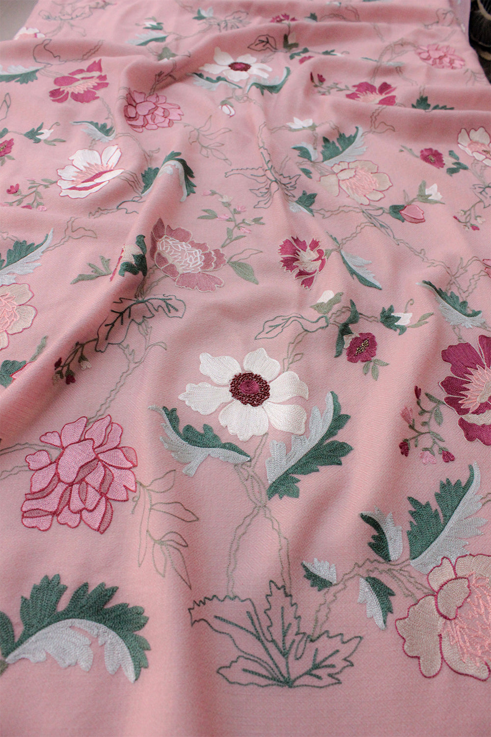 A Perfect Bloom | Embroidered Pure Cashmere Stole