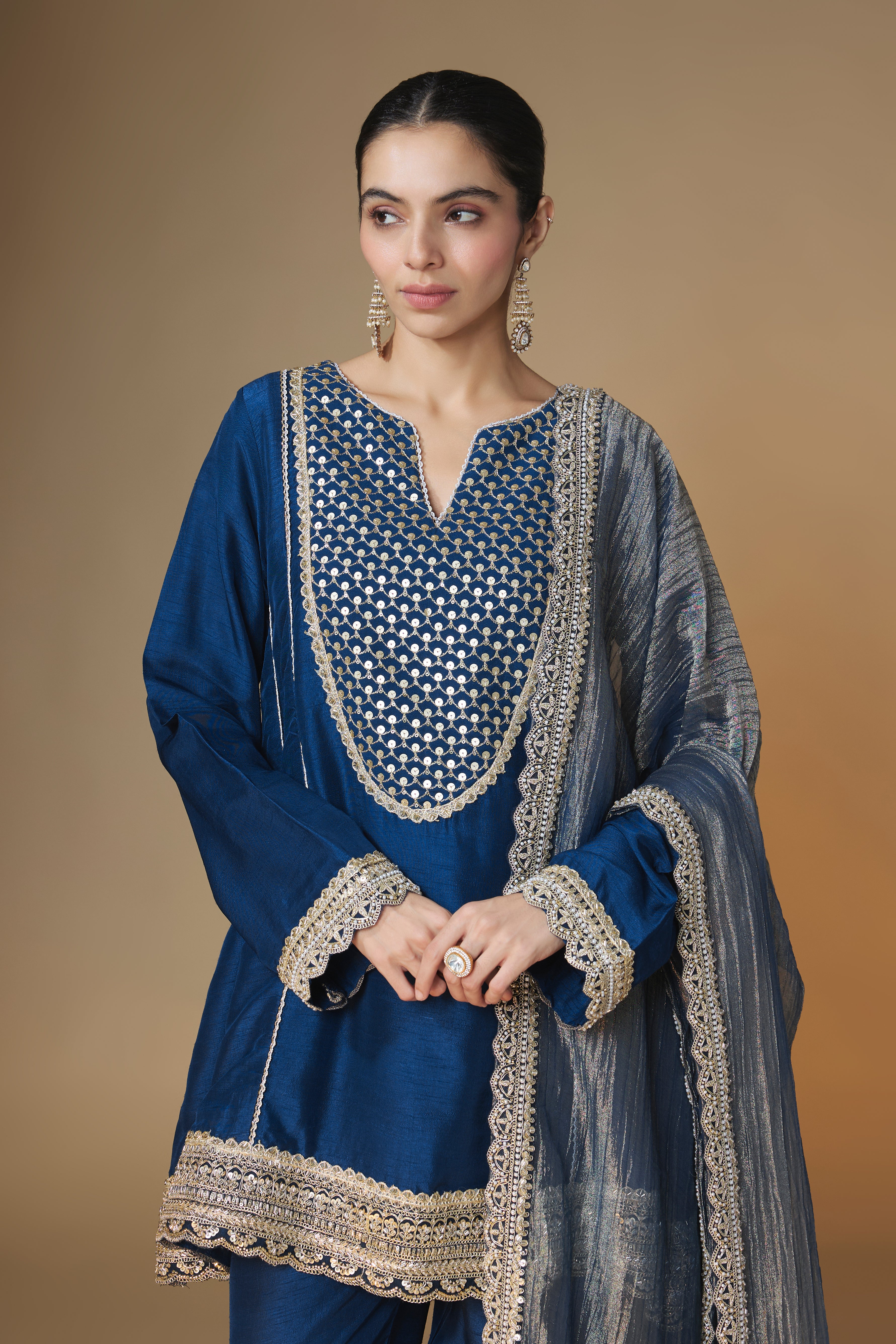 Midnight blue choga kurta & salwar set