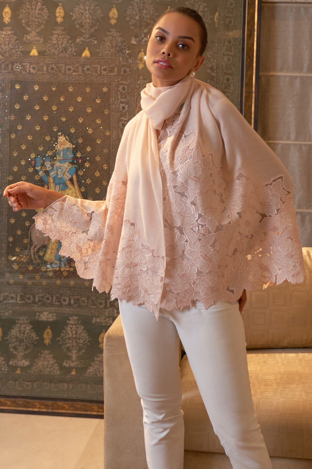 A Rose Dream | Embroidered Wool Silk Stole