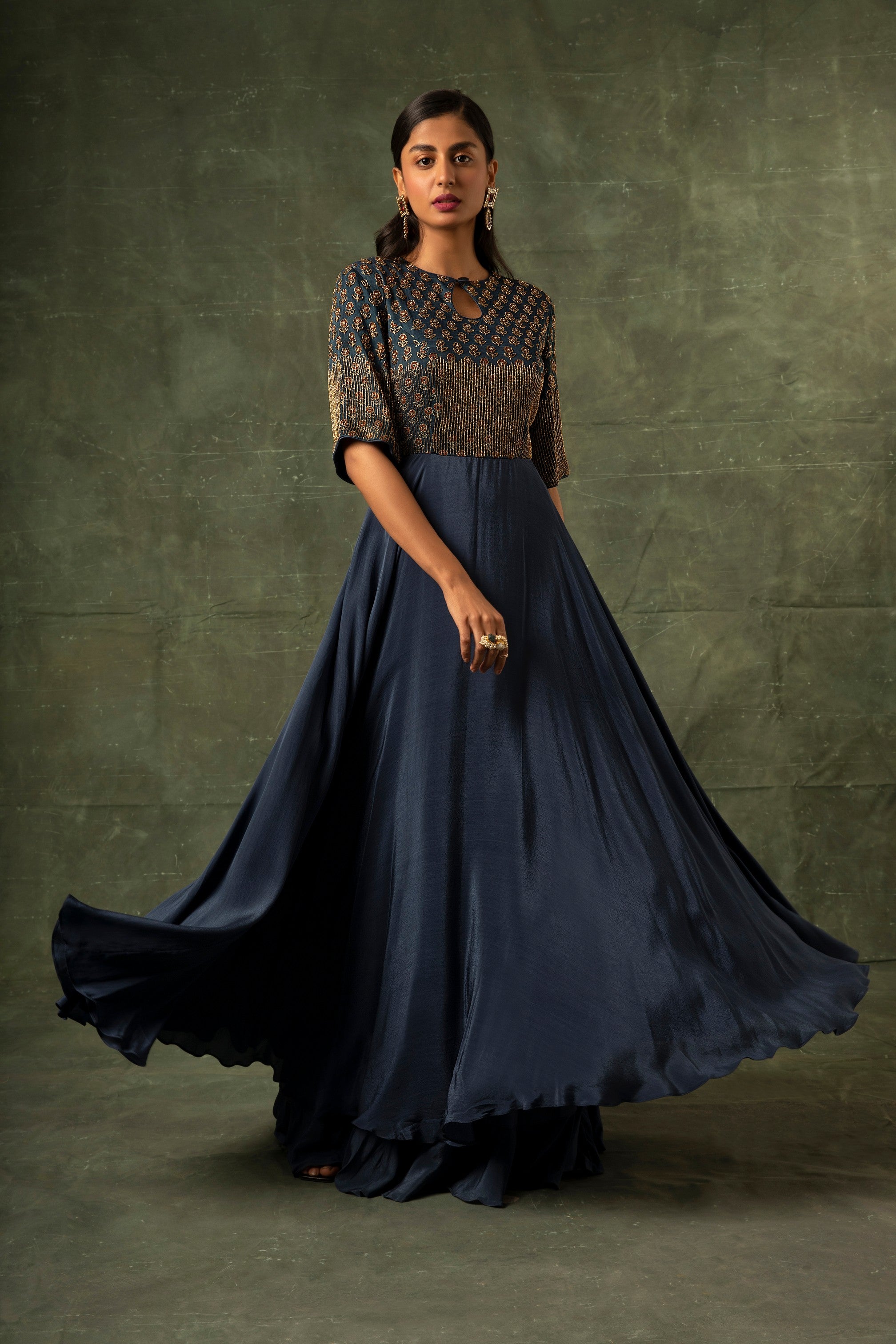 Blue ajrakh A-line Gown
