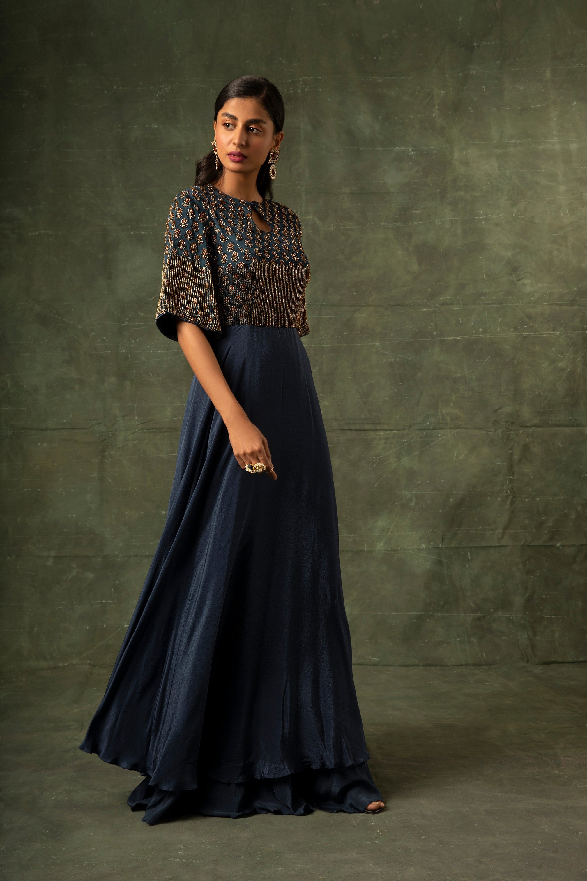 Blue ajrakh A-line Gown