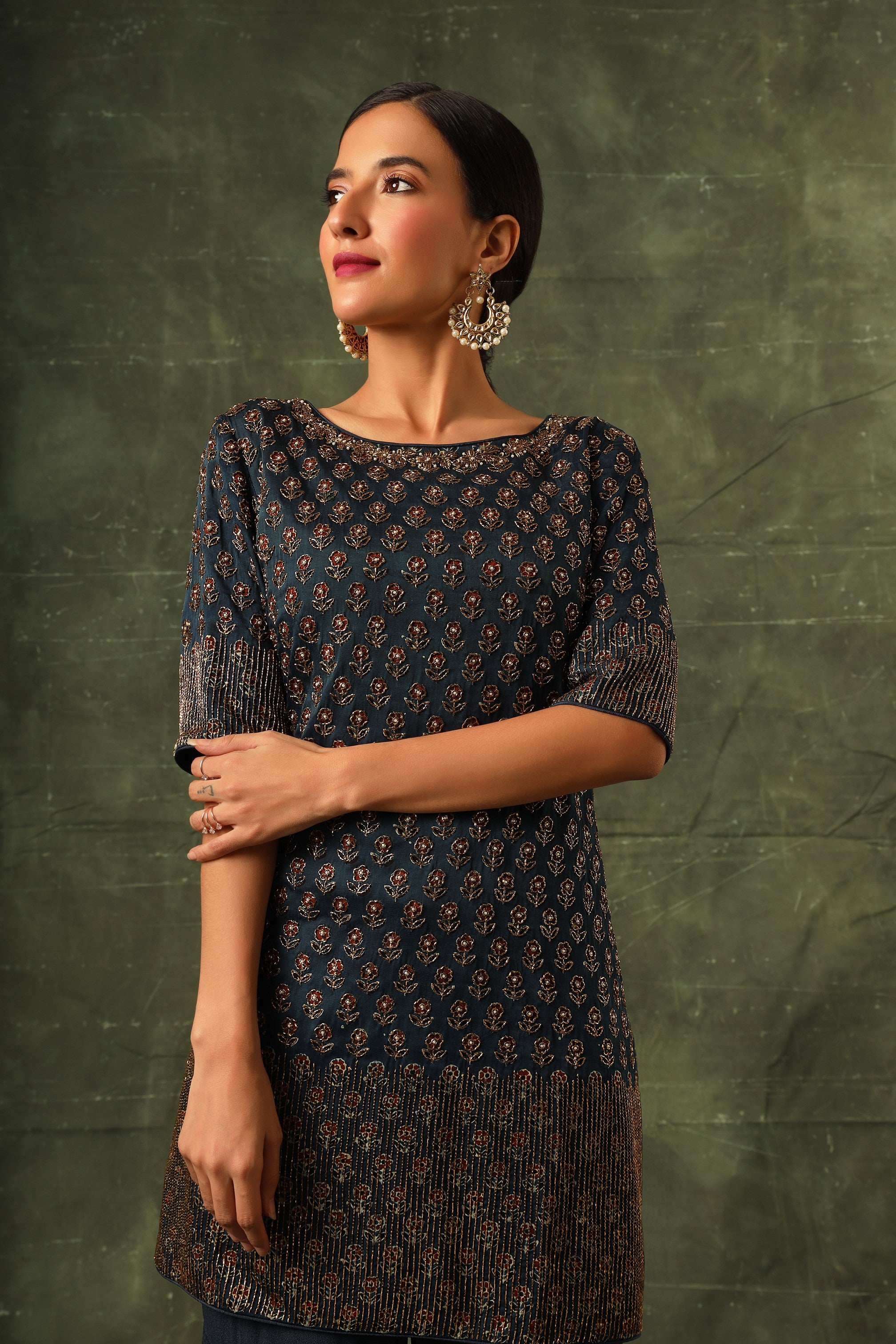 Blue ajrakh kurta and sharara with dupatta