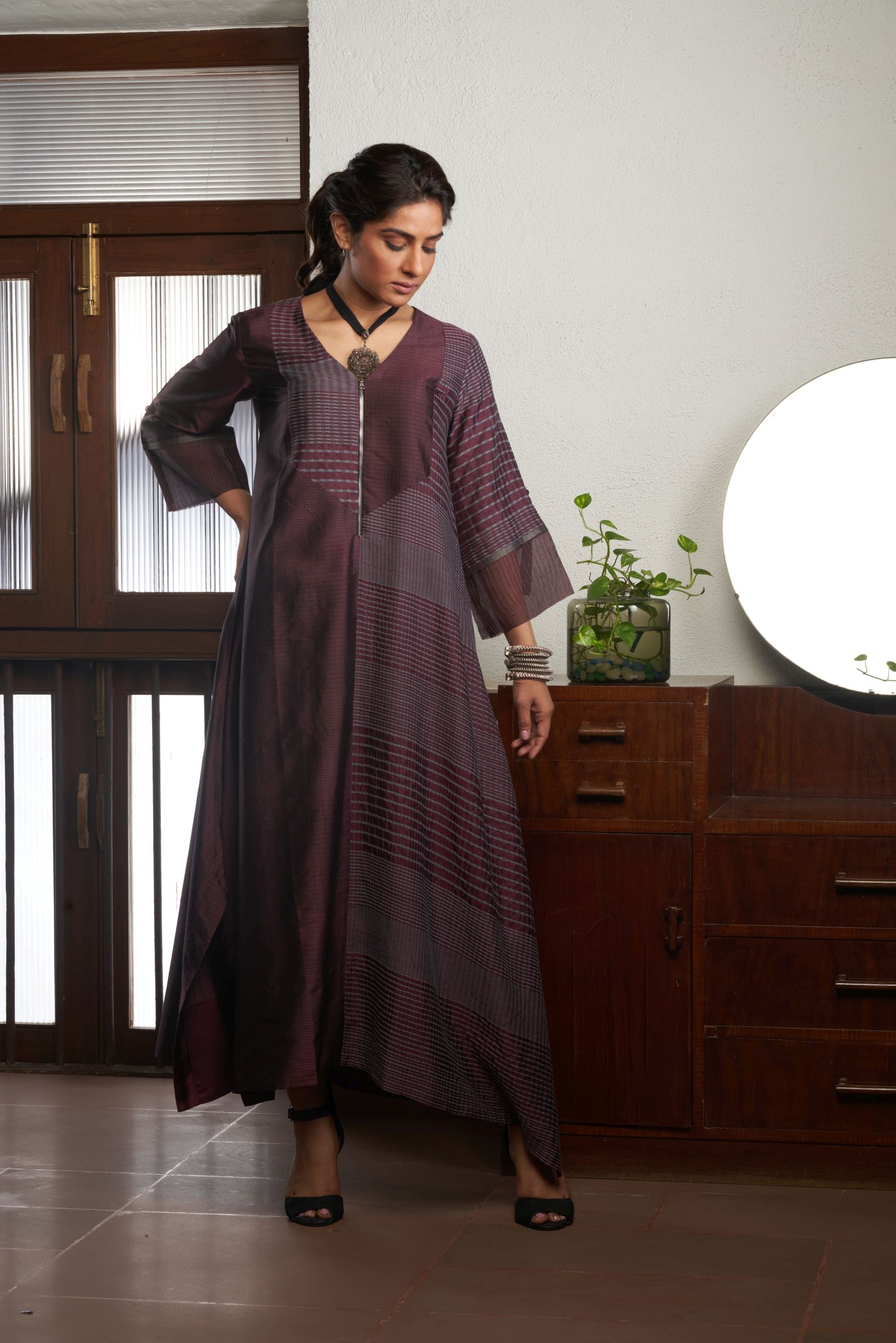 WINE SILK AND KHADI KAFTAN