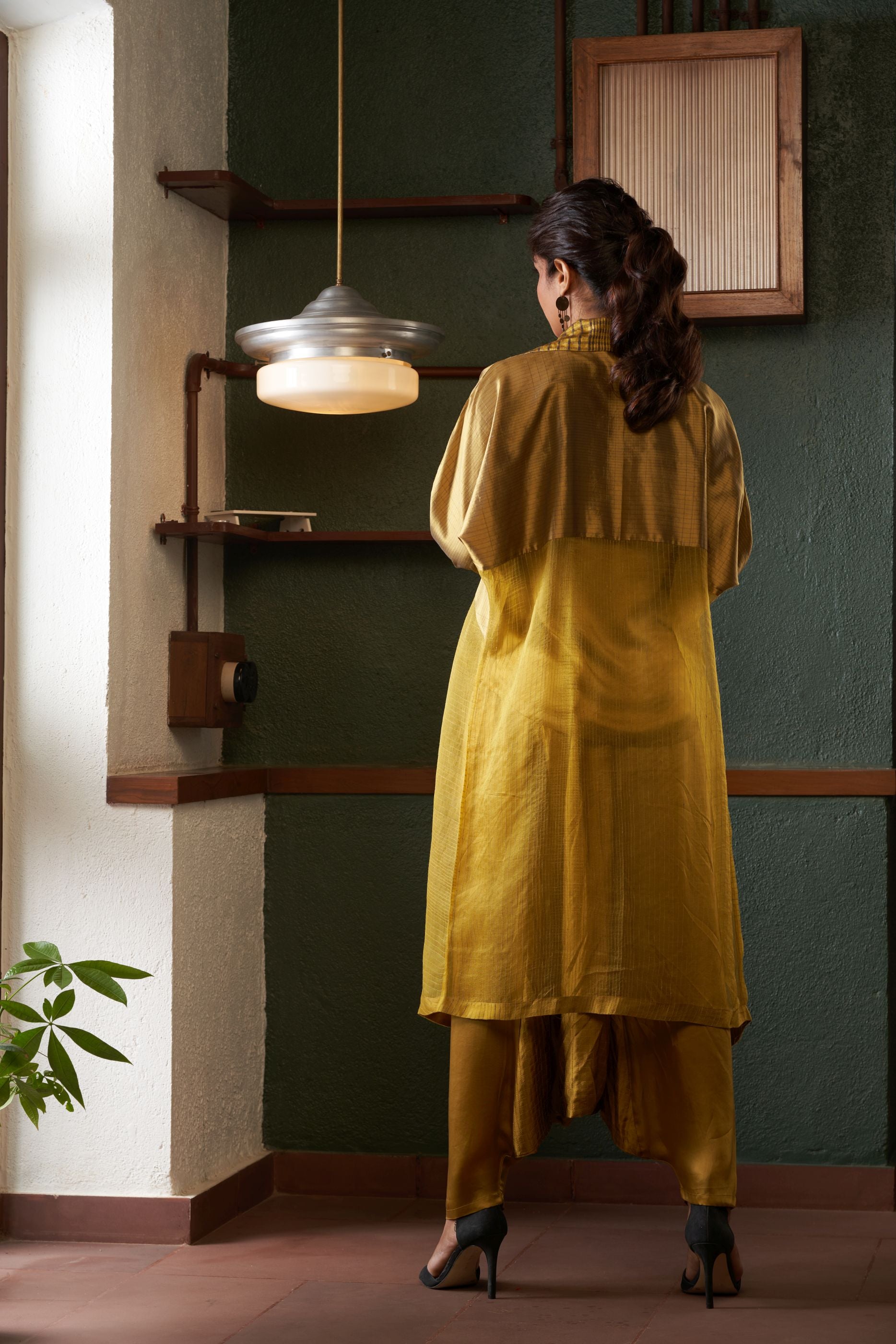 MUSTARD SILK AND KHADI JACKET SET