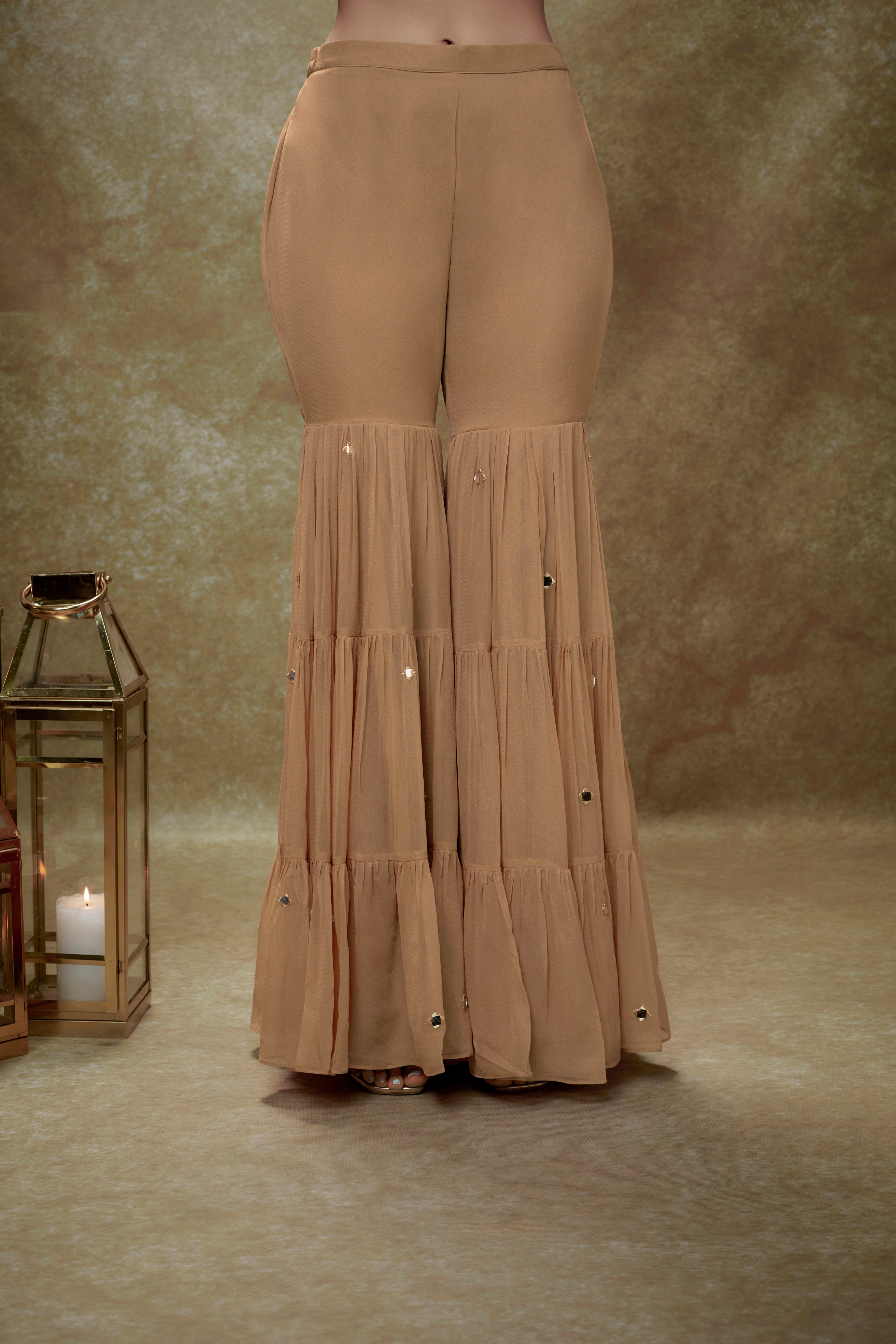 Fawn mirror work gota kurta sharara set