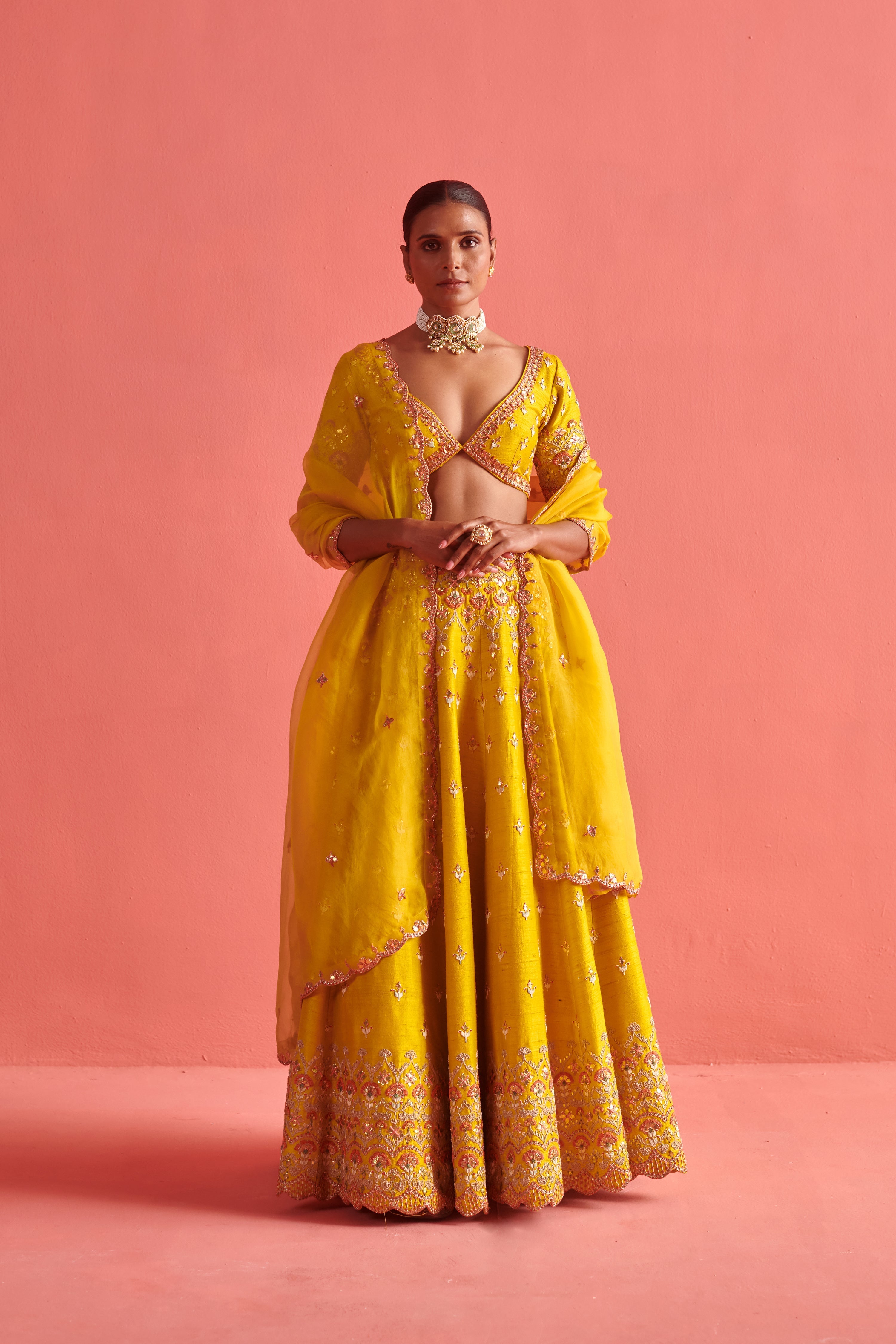 Yellow Lehenga & Bloluse with Organza Dupatta