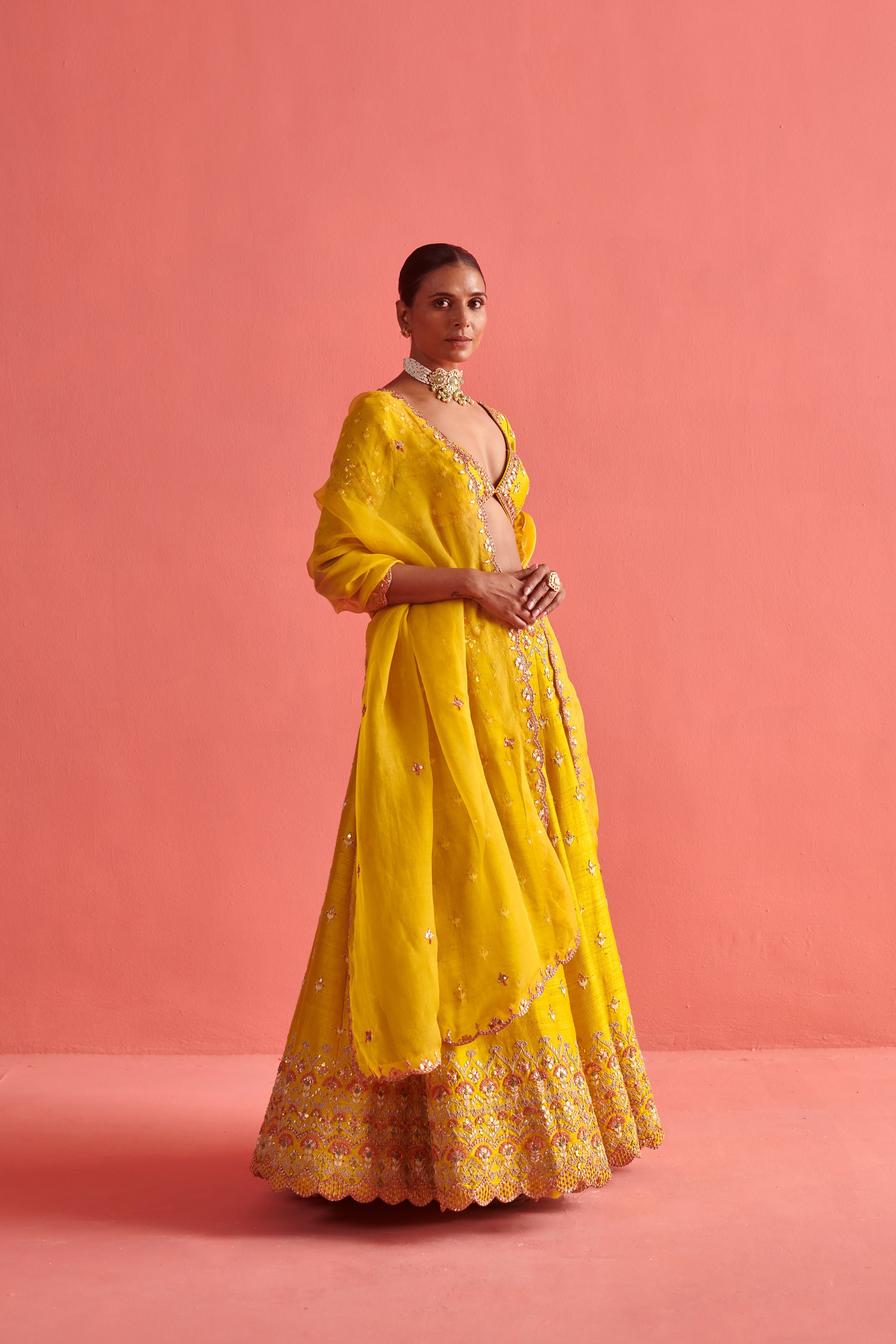Yellow Lehenga & Bloluse with Organza Dupatta