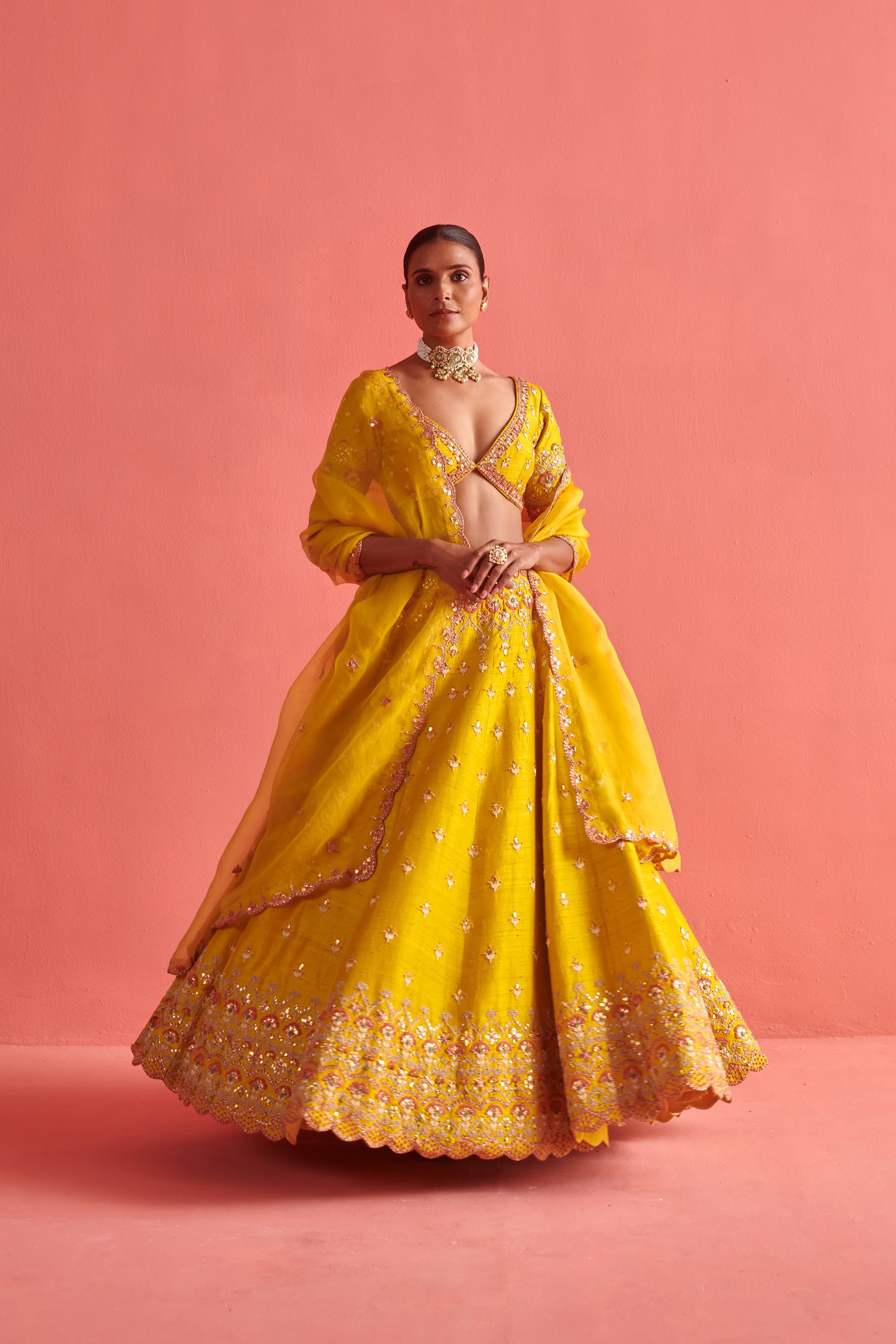 Yellow Lehenga & Bloluse with Organza Dupatta