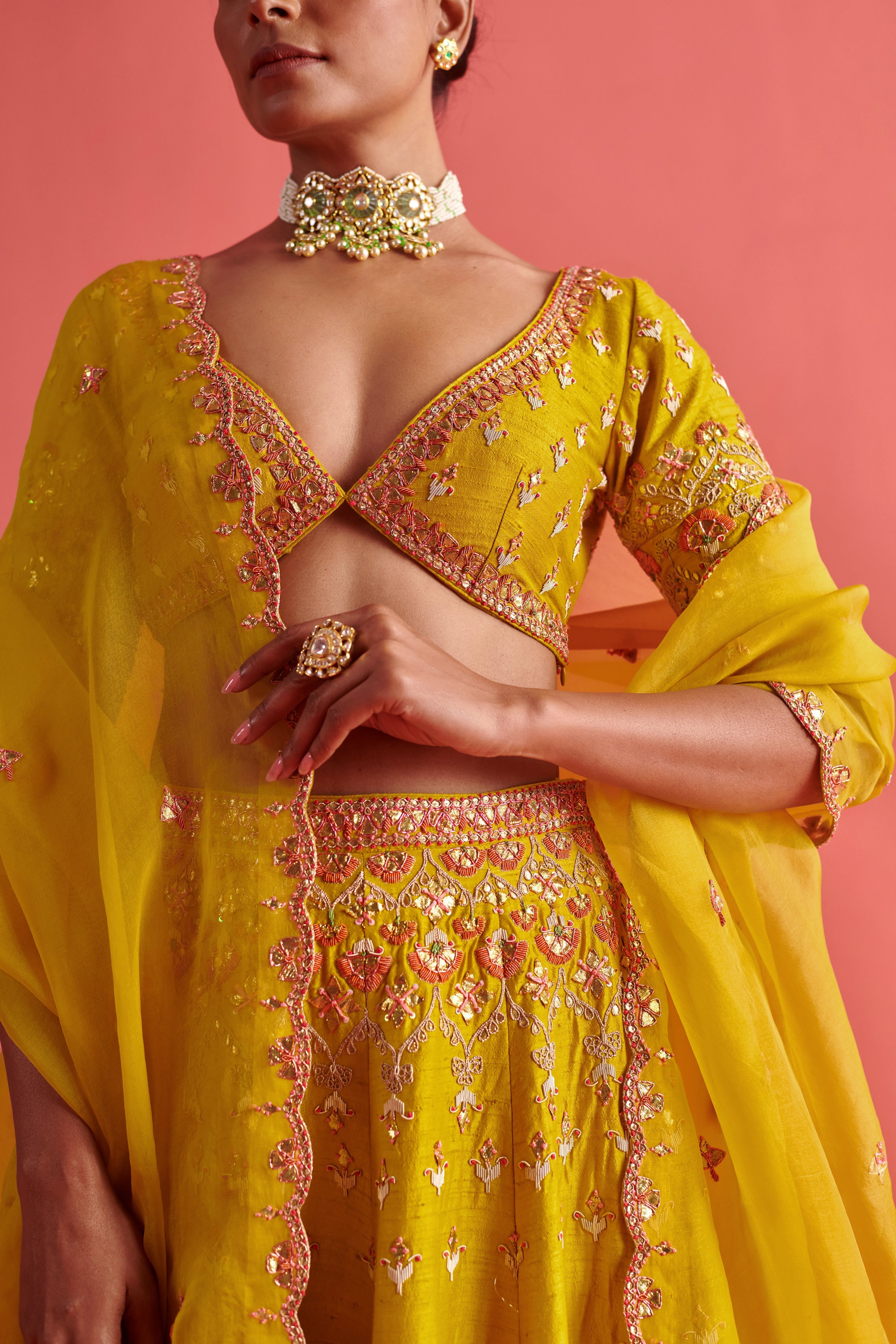 Yellow Lehenga & Bloluse with Organza Dupatta